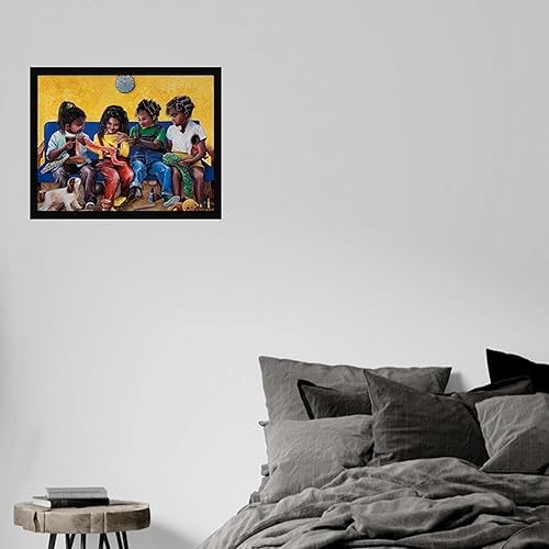 Miniatura 5 de Póster enmarcado para decoración de pared de niños afroamericanos, obra de arte familiar negra, 22 x 28 pulgadas (lienzo como  texturizado)