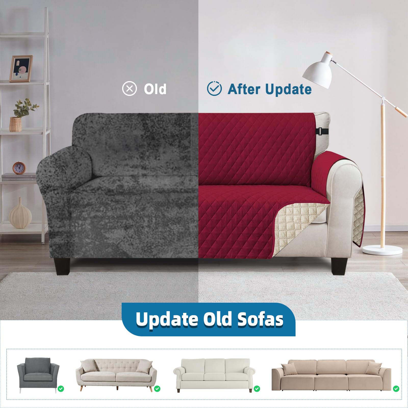 Jaotto Copridivano 4 Posti Impermeabile Copri Divano con Braccioli Fodere Copridivano Trapuntato con Tasche Laterali Copridivano Impermeabile per Animali,Bordeaux