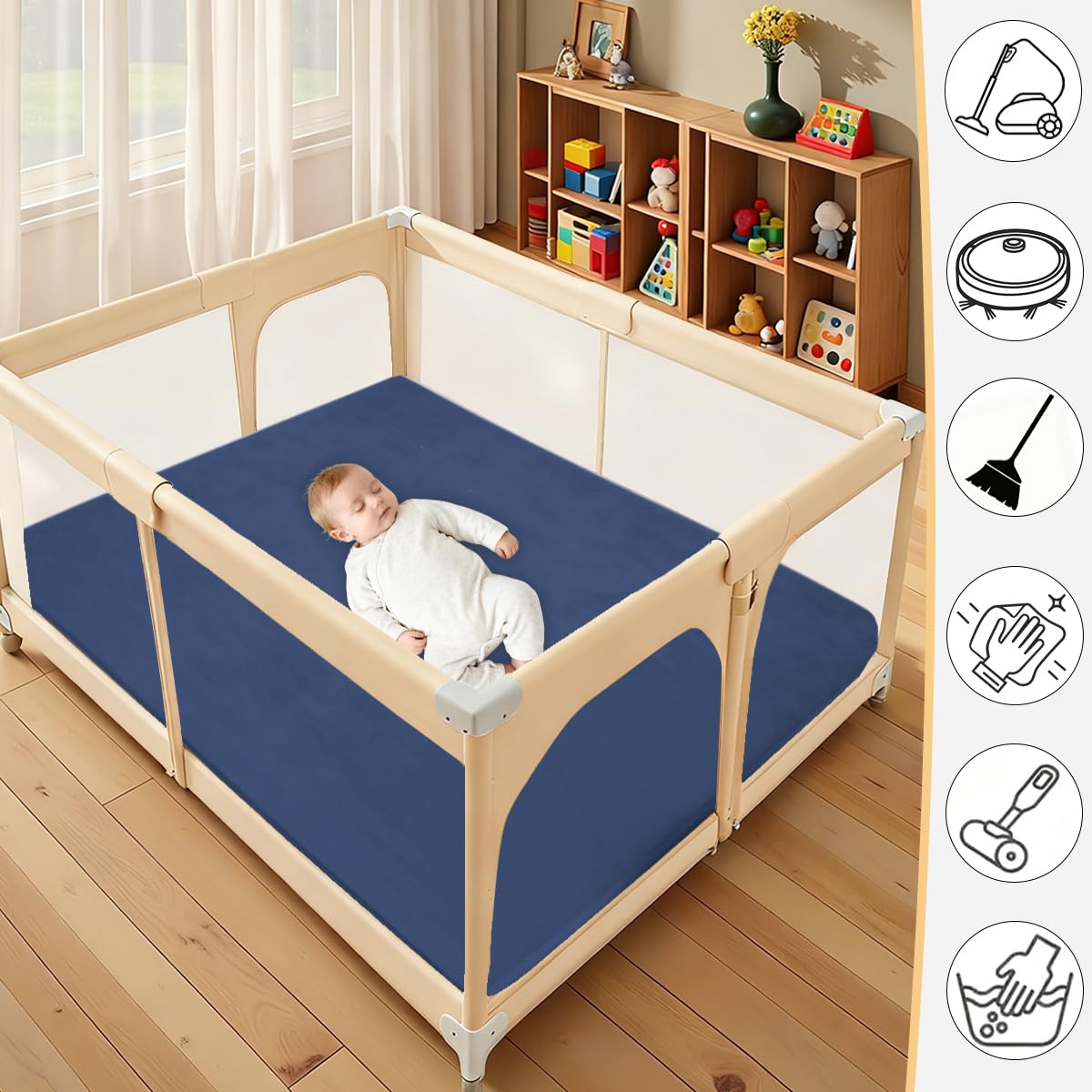 Tapis d'Eveil Bebe 2cm Mousse Garçon et Fille, Tapis De Jeux pour Bébé Jeu Antidérapant Rampant, Tapis Mémoire Mousse Moquette, Tapis de Jeu en Mousse pour Bébé, Bleu Foncé, 150 x 250 cm