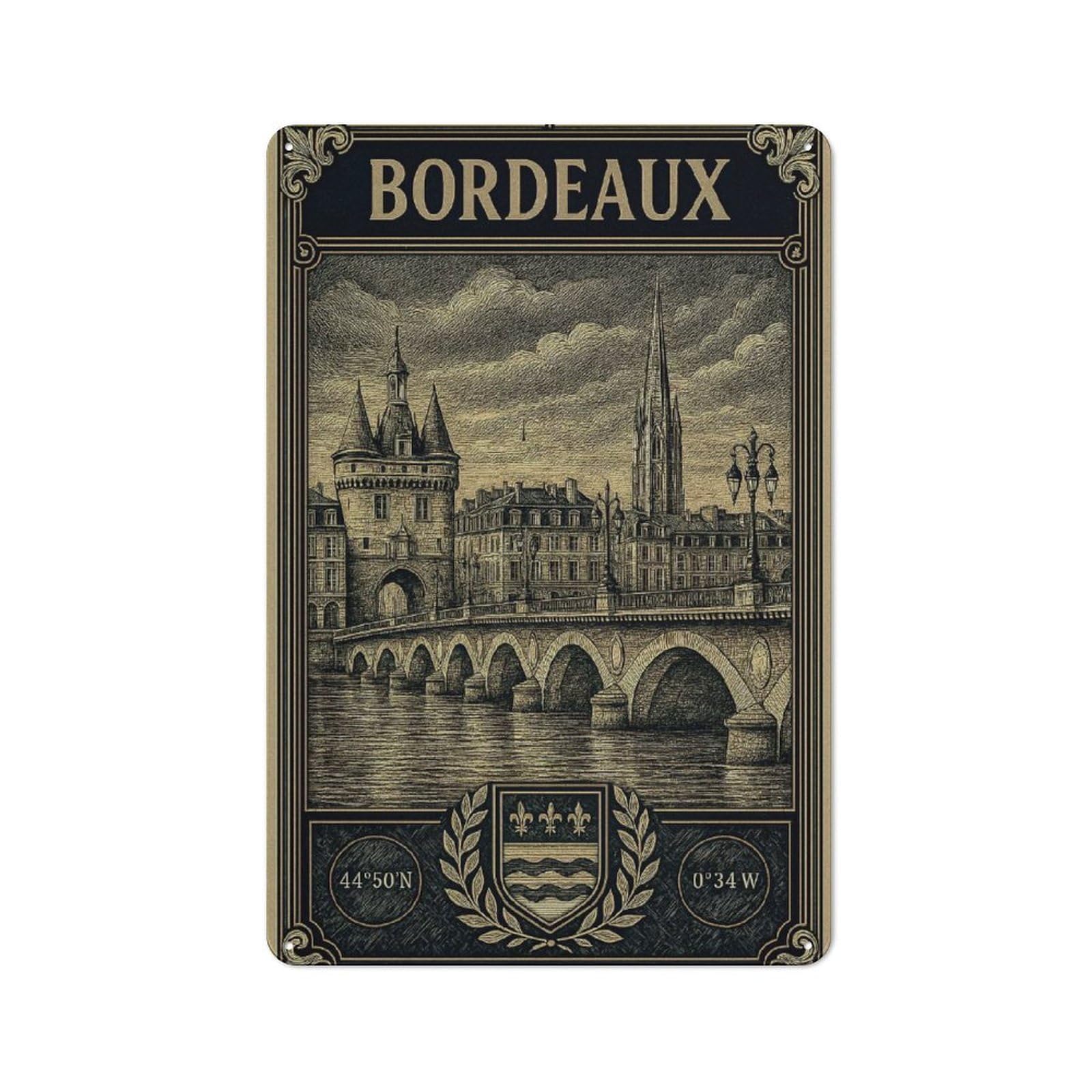 Junmoney Style-8 Bordeaux Cityscape Vintage Travel Shop Front Style Metal Wall Decor 30X20cm, Bistro Metal Sign For Takeaway, Bar, Kitchen Or Counter Area