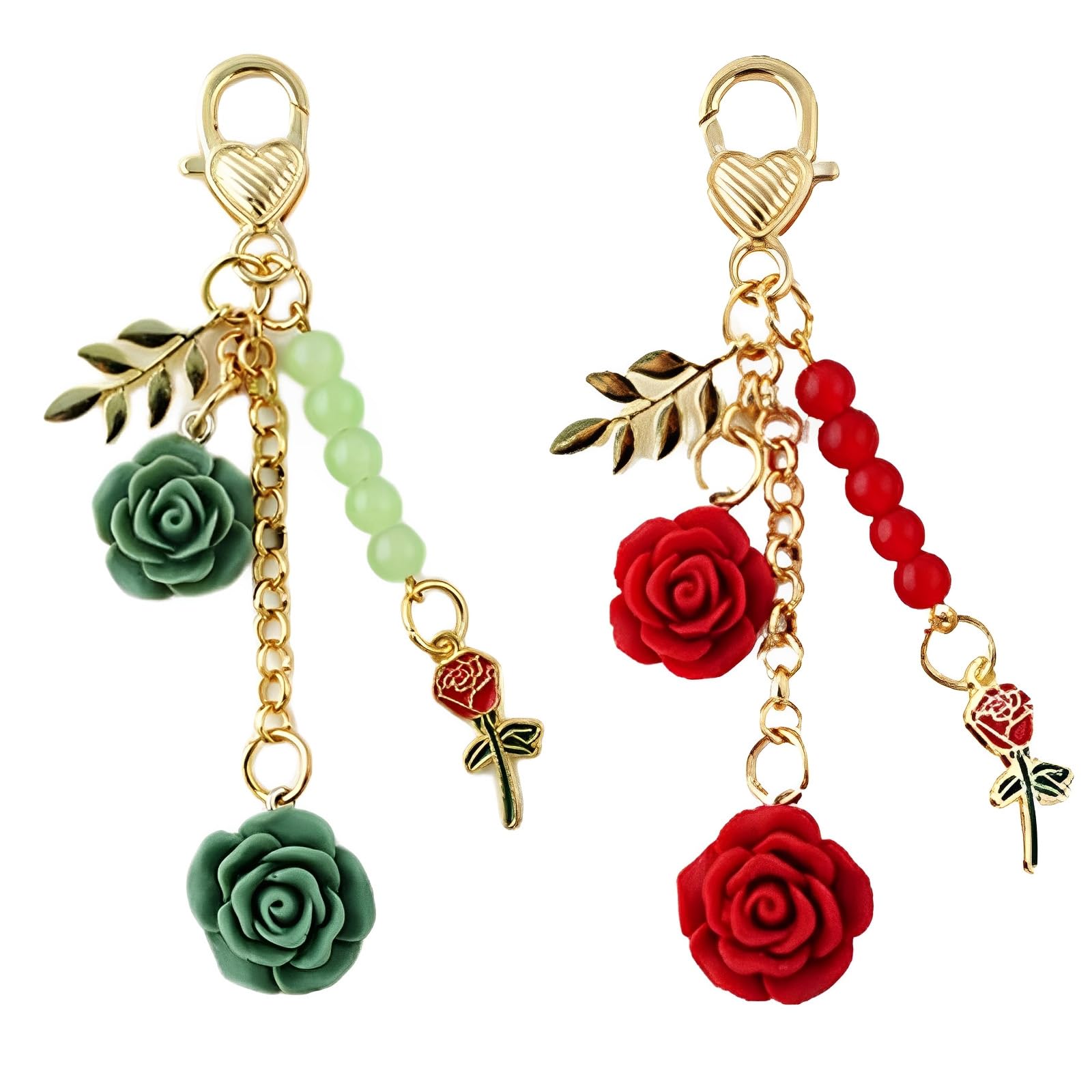 PATIKIL Portachiavi A Forma Di Fiore Rosa Con Perle E Moschettone, Ciondolo Floreale Per Borsa E Zaino - 2