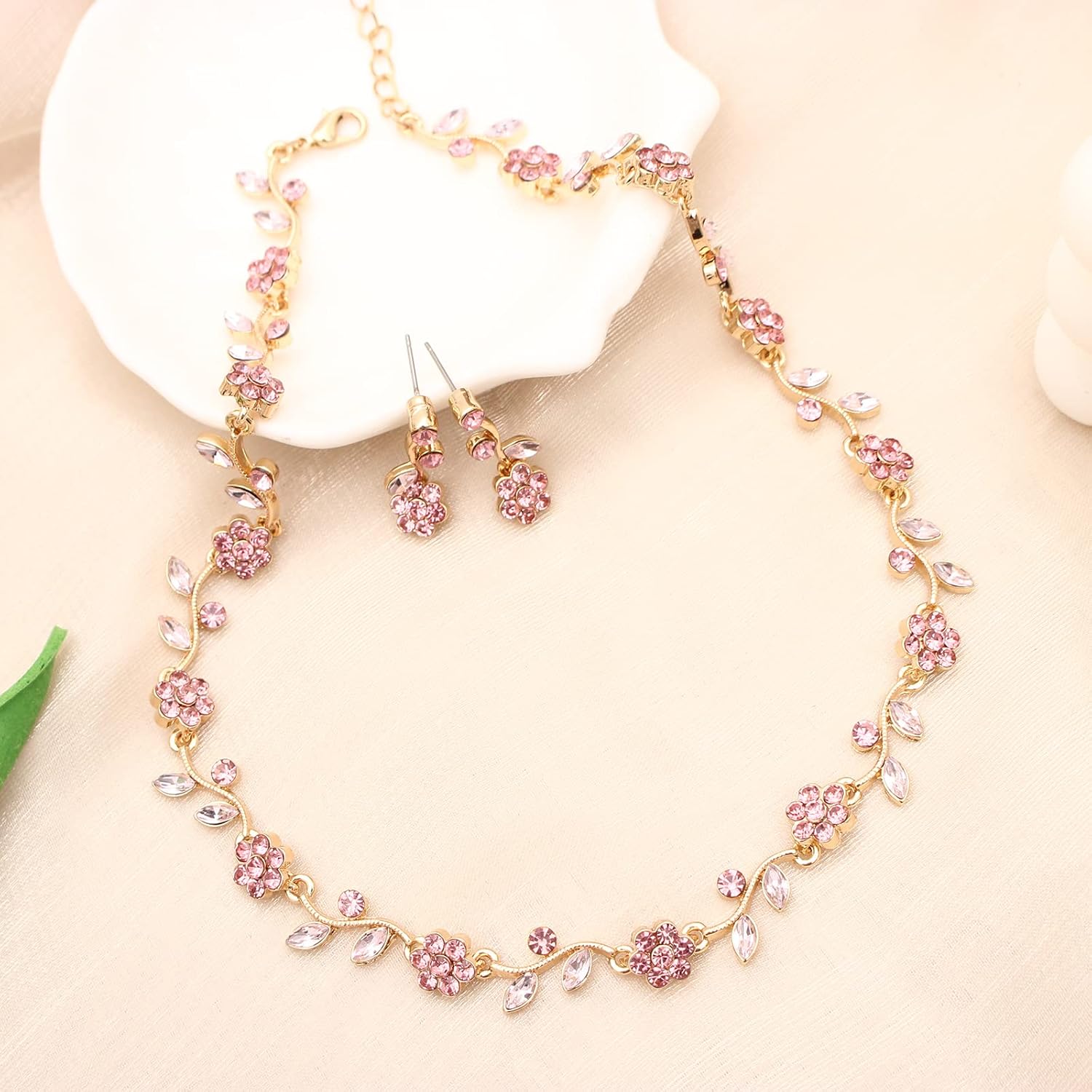 Elegant Bridal Wedding Austrian Crystal Flower Choker Necklace Dangle Earrings Bracelet Jewelry Set for Women Prom Party - Image 5