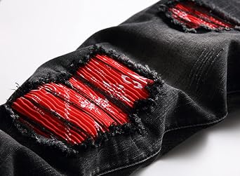 OIIIO Men's Jeans with Patches, Ripped & Stretch Regular Fit