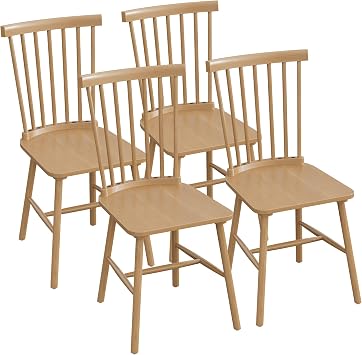 Furmax Dining Chairs Set of 4 Wooden Dining Chair Farmhouse Spindle Back Kitchen Chairs Windor Dining Chairs for Kitchen, Living Room, Restaurant Natural Color