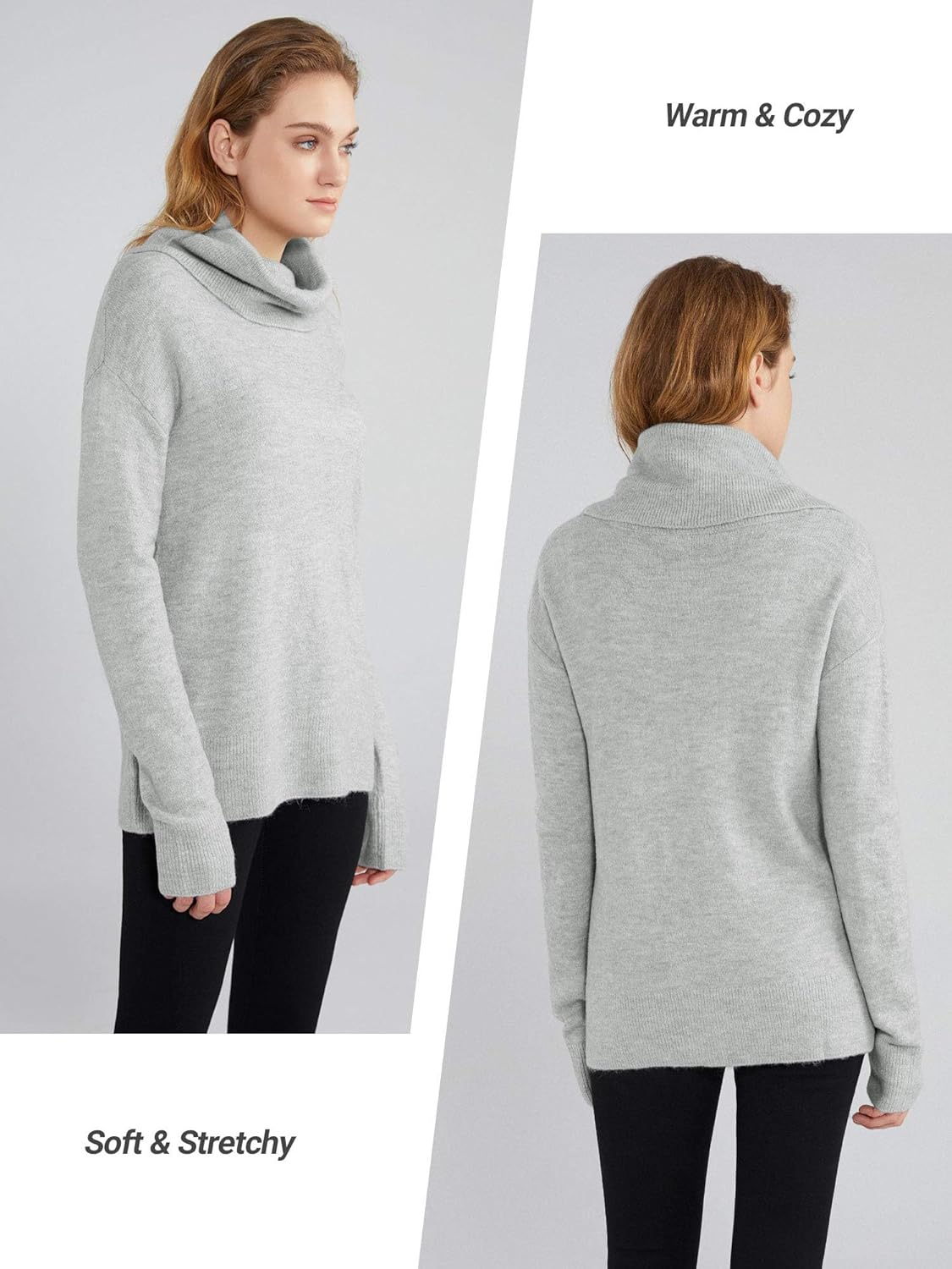 MessBebe Womens Sweater Lightweight Loose Pullover Tops Long Sleeve Roll Neck Ribbed Casual Knitwear - Image 3