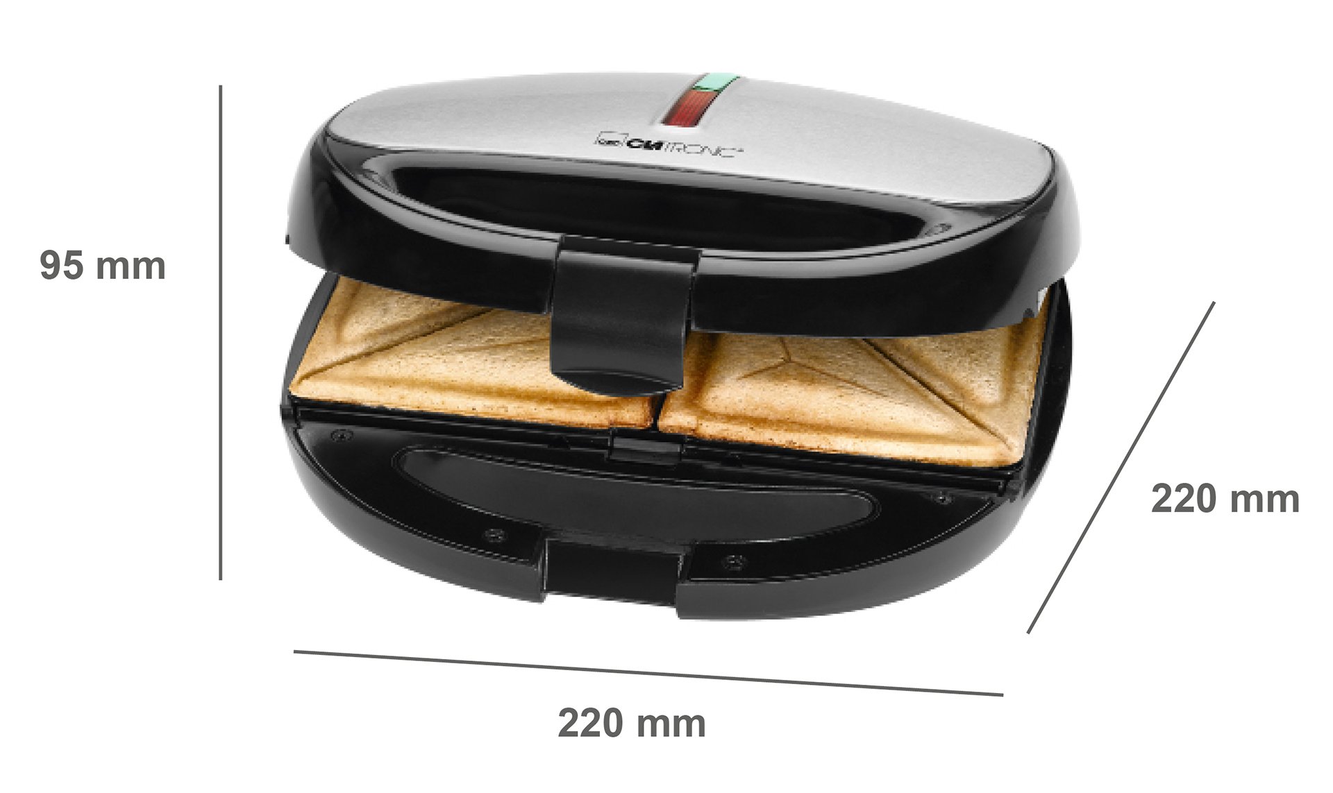 Apparecchio multifunzione Clatronic 3 in 1 | Tostapane per sandwich, piastra per cialde e grill a contatto | 800 Watt | Lavabile in lavastoviglie | Rivestimento antiaderente | ST/WA 3670