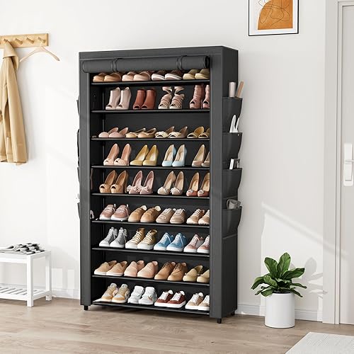 Miniatura 2 de Zapatero con tapa, organizador de zapatos de 10 niveles para 40-50 pares de zapatos deportivos y botas, gran capacidad, con 8 bolsillos, zapatero