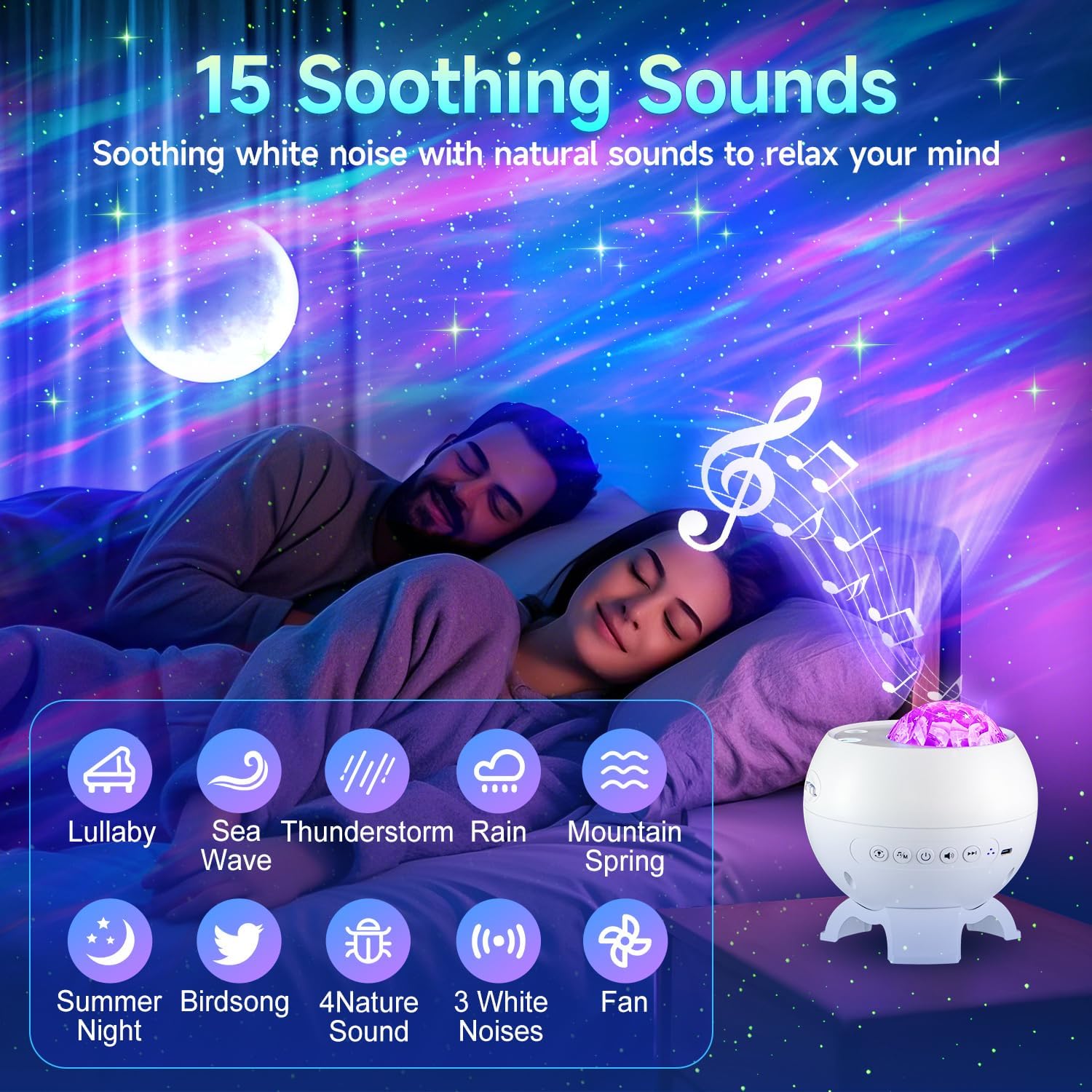 Portable Bluetooth Speaker with Hi-Fi Stereo Sound, Minimalist White Wireless Speaker with Aurora Light Show & 15 Nature Sounds, Outdoor Speaker Bluetooth for Home, Patio, Yoga, Bedroom (White) thumbnail