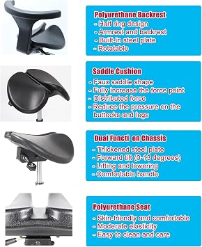 Saddle Style Split Seat Ergonomic Saddle Chair or Stool, Medical Rolling Chair with Back Support & Two Tilting Option, Dental Office Home (Size : 48-60cm (18 7/8-23 5/8) Height)