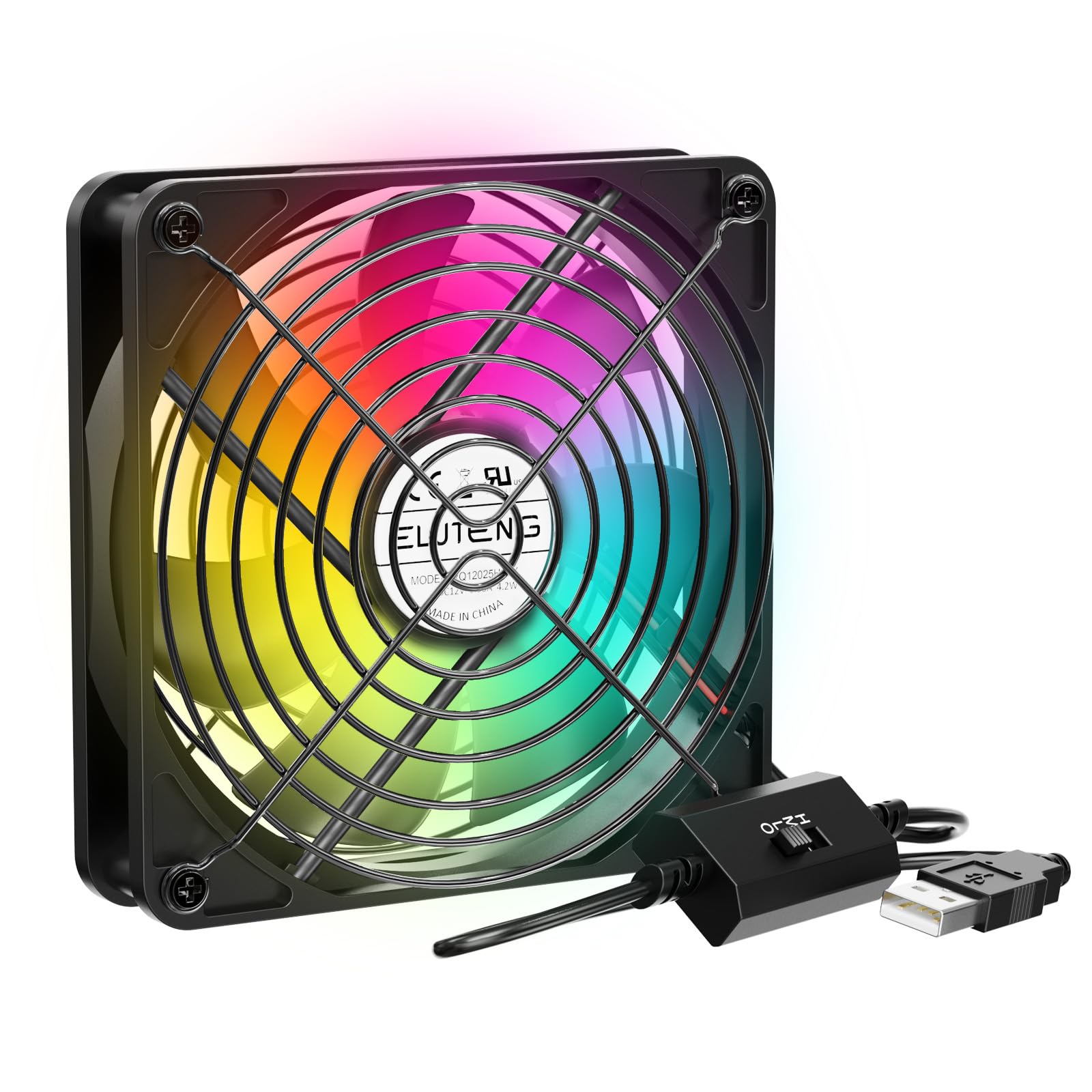 ELUTENG USB Computer Cooling Fan with 7 Color RGB Lighting, 3 Speed Controller 1100/1300/1500 RPM Small Exhaust Fan High Airflow Cooling Fan for Router Modem Receiver DVR PlayStation Xbox TV Box