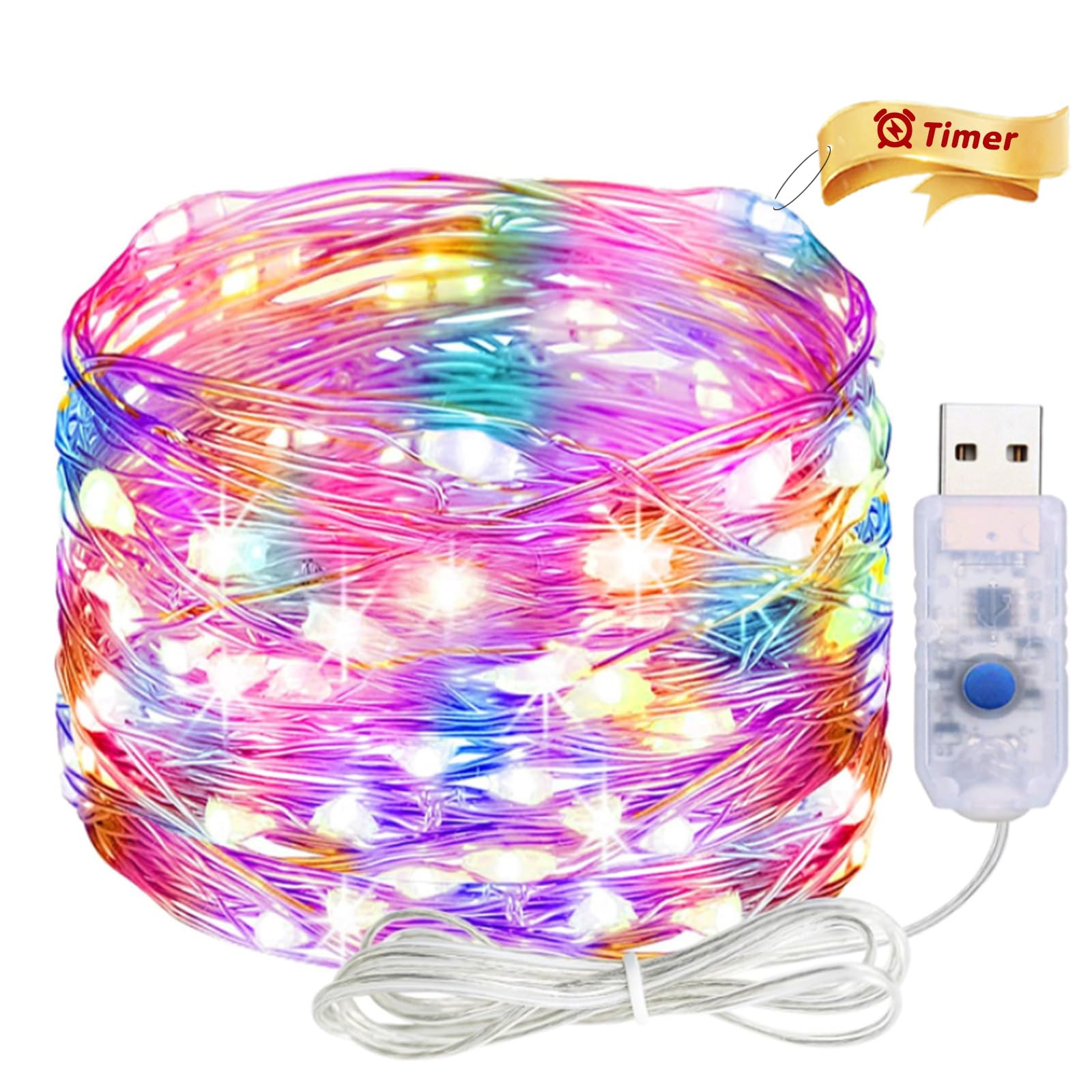 ALEGRE USB Fairy Lights with Timer, 4 m 40 LED Copper Wire Fairy Lights Indoor with Plug, Colourful LED Fairy Lights USB with Timer, Fairy Lights for Christmas Decoration, Halloween, Wedding, Bedroom