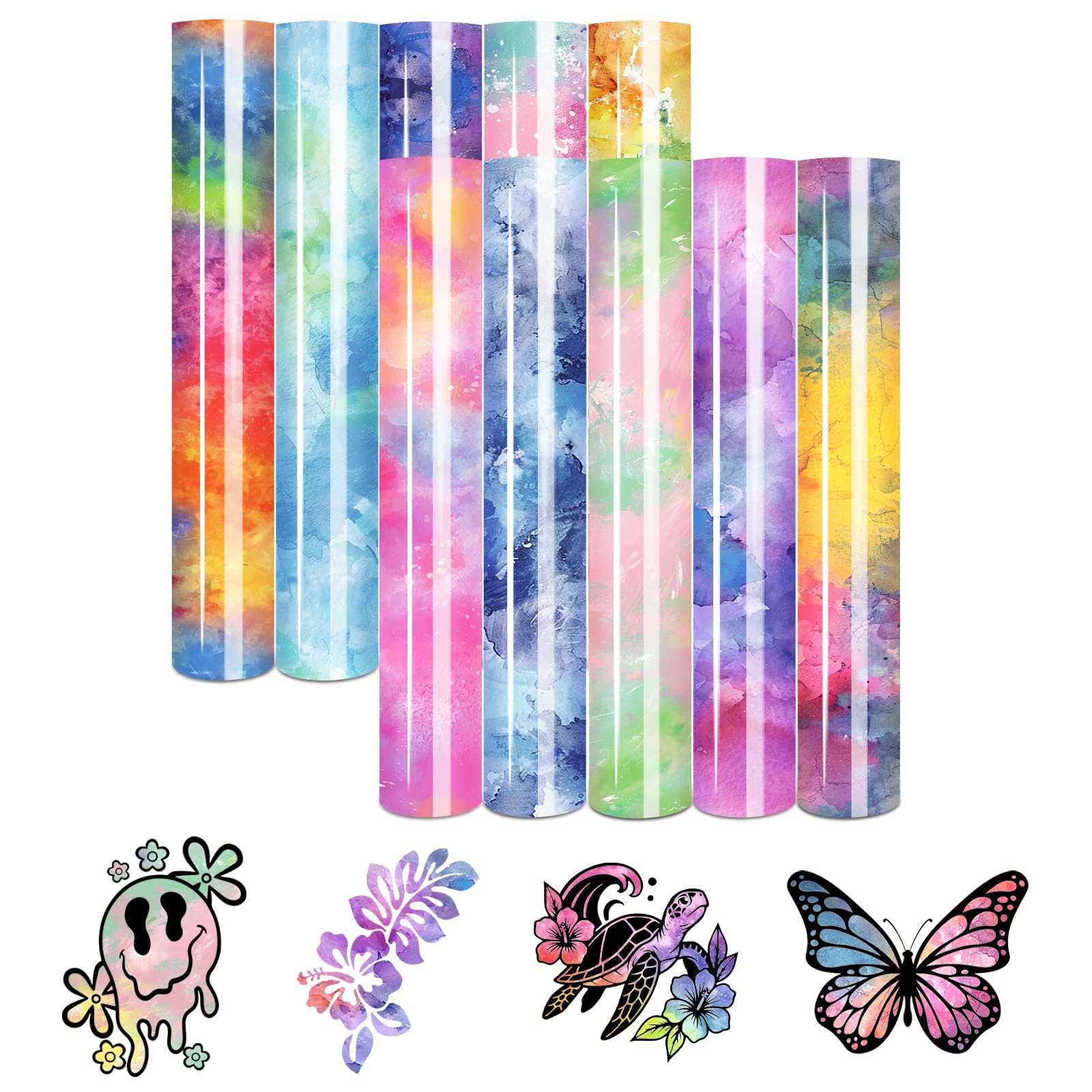 Tintnut Spring Watercolor HTV Heat Transfer Vinyl:10 Sheets 12" x 10" Inch Spring Watercolor Patterned Iron on Vinyl Heat Transfer Vinyl for Apparel and Gift Creation