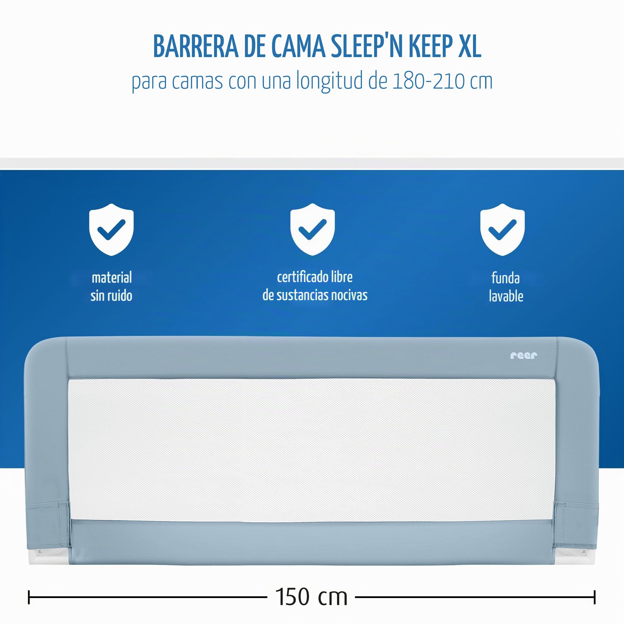 reer Sleep'n Keep | 150 cm de Longitud | protección anticaídas | para Cuna | Color Azul