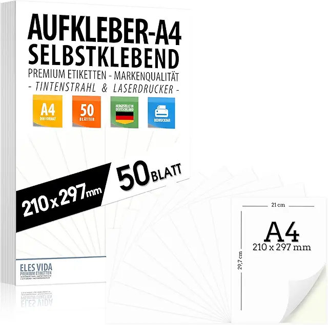 Selbstklebende DIN A4 Etiketten 50 Stück - Papier für Sticker