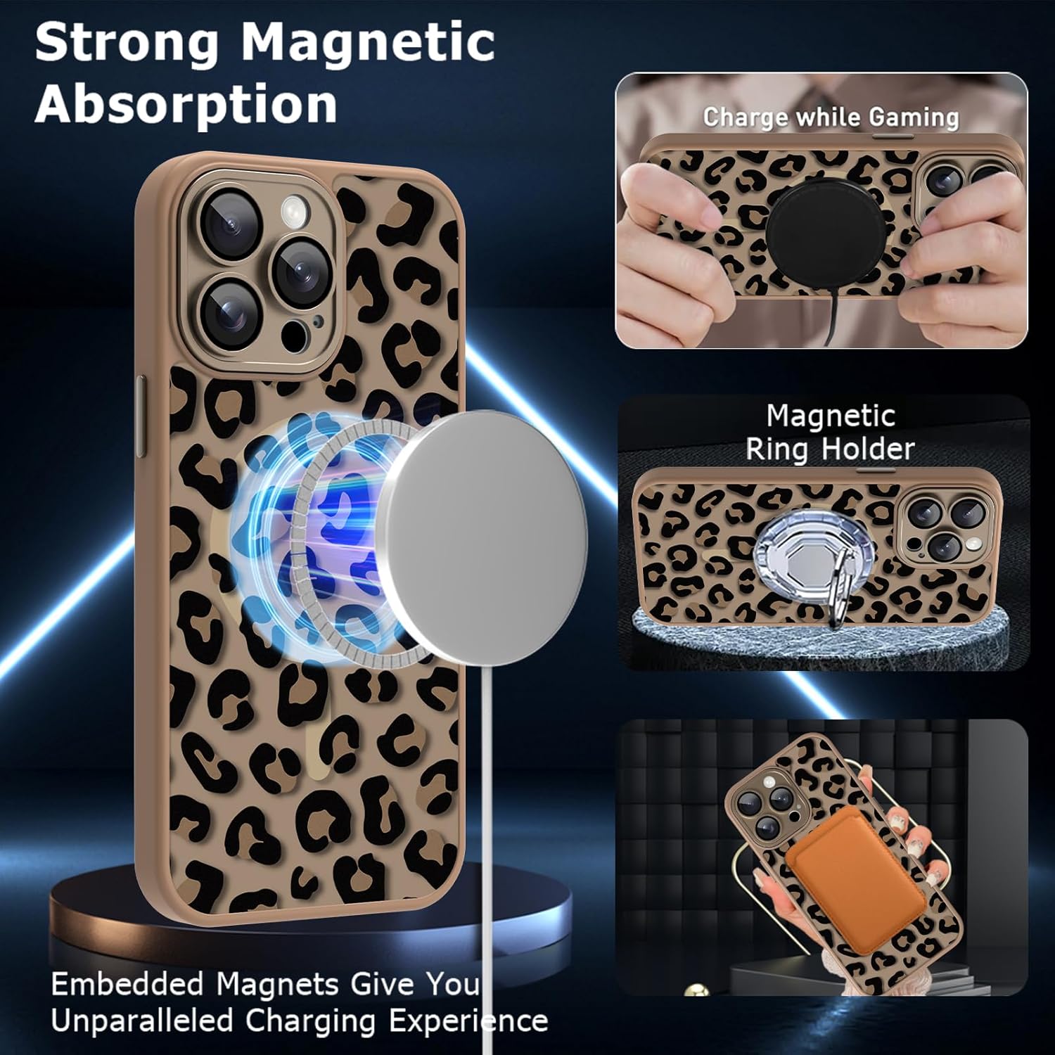Magnetic for iPhone 14 Pro Max Case [Compatible with MagSafe] Cute Cheetah Leopard Print Pattern Design, Slim Bumper Translucent Matte Protective Cover for Women Men, Brown