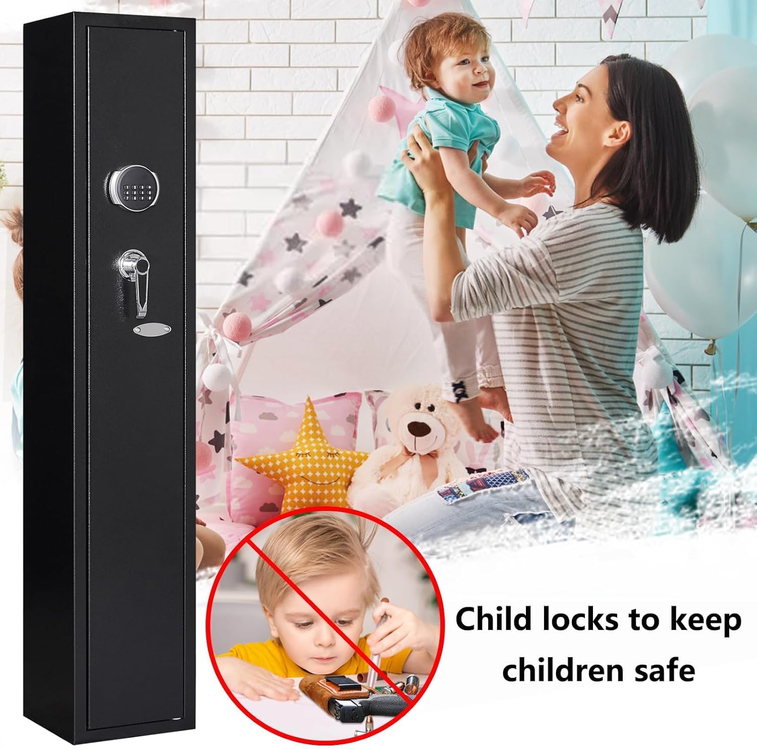 KAER 2-3 Gun Safe,Rifle Safe,Gun Safe for Rifles and Pistols,Gun Cabinet for Shotguns,Long Gun Cabinet for Shotguns with Removable Storage Shelf,LED Light,Quick Access Rifle Safes,Adjustable Shelves