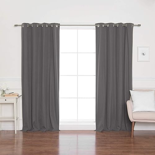 Best Home Fashion ZeroLight - Cortinas opacas térmicas con ojales texturizados, 100 % de lino, color gris oscuro, 52 pulgadas de ancho x 63 pulgadas
