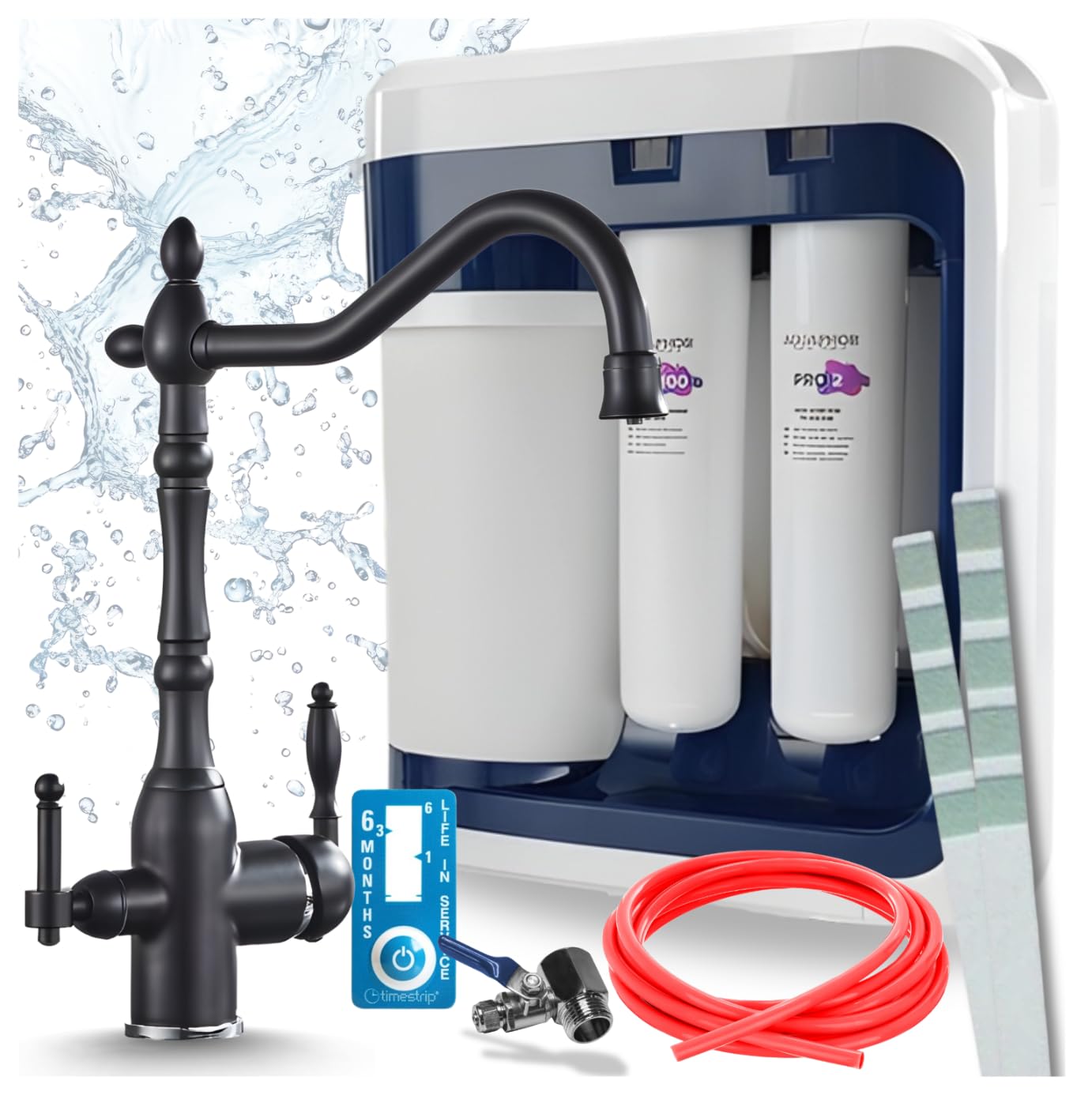 Ari 3-Wege Küchenarmatur für Wasserfilter Spültischarmatur Vintage Retro im Set mit Untertisch Umkehrosmoseanlage Trinkwasserfilter RO-202S Pro (Schwarz Matt)