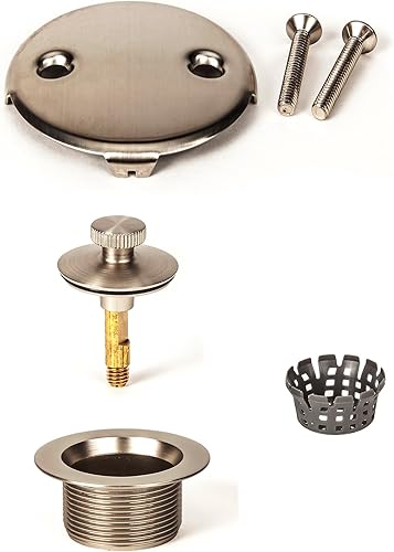 PF WaterWorks PF0967-BN Ascensor y giro cierre torcedente Ensamblaje de drenaje para bañera drenaje grueso 115 TPI tapón dos 2 agujeros placa