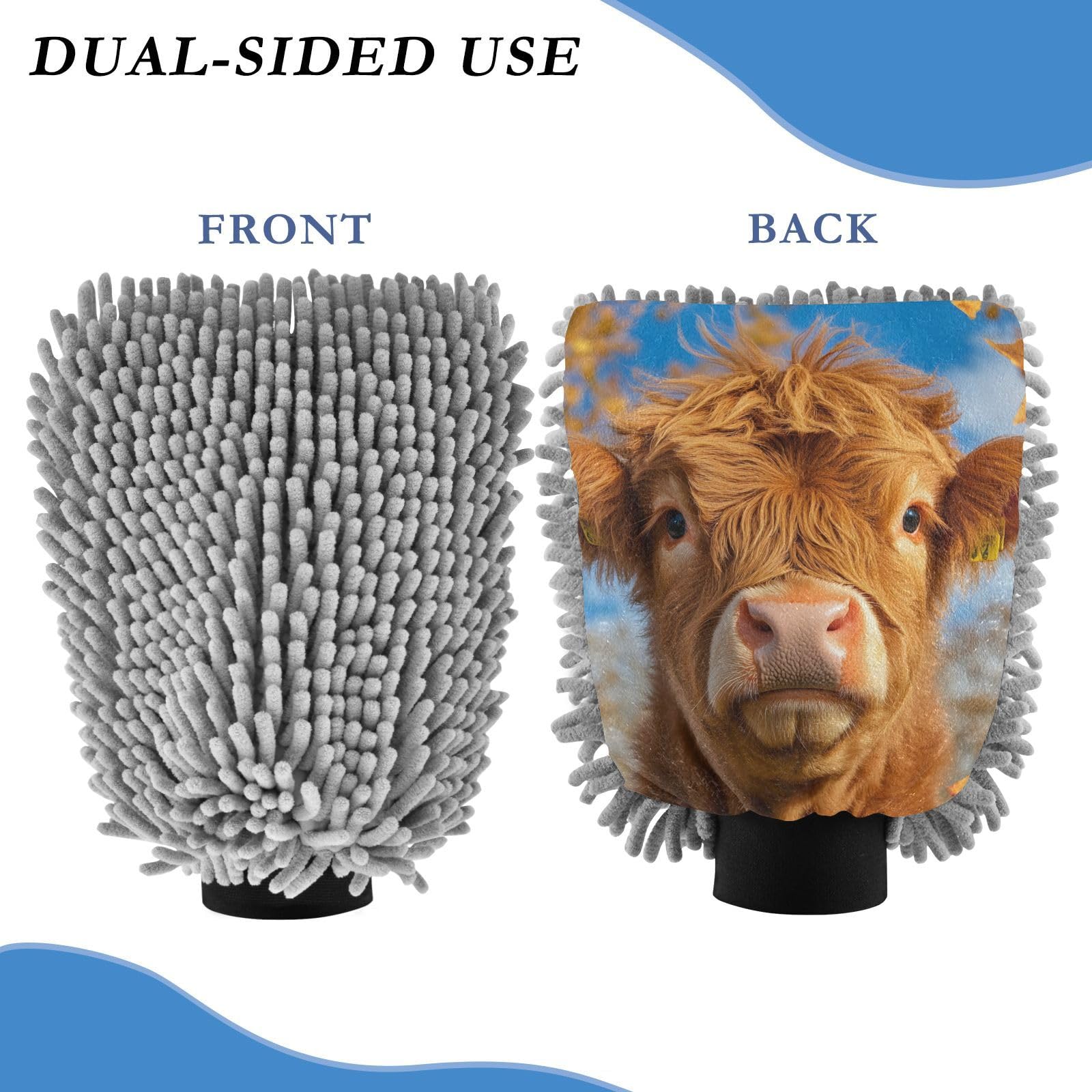 Hezely Cow and Leaf Car Wash Mitt, 2PK Scratch Free Lint-Free for Car Washing and Detailing