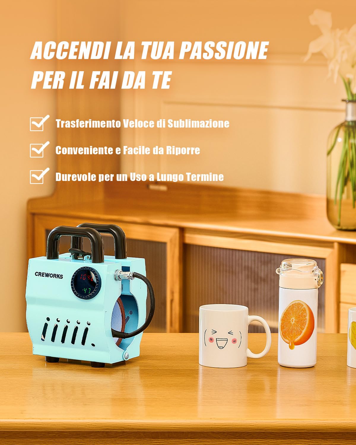CREWORKS Pressa a Caldo per Tazze 265-440 ml Mini Pressa Tazze per Sublimazione Termopressa per Tazze Portatile con LCD Controllo della Manopola Tempo e Temperatura Regolabile per Bicchieri Tazze