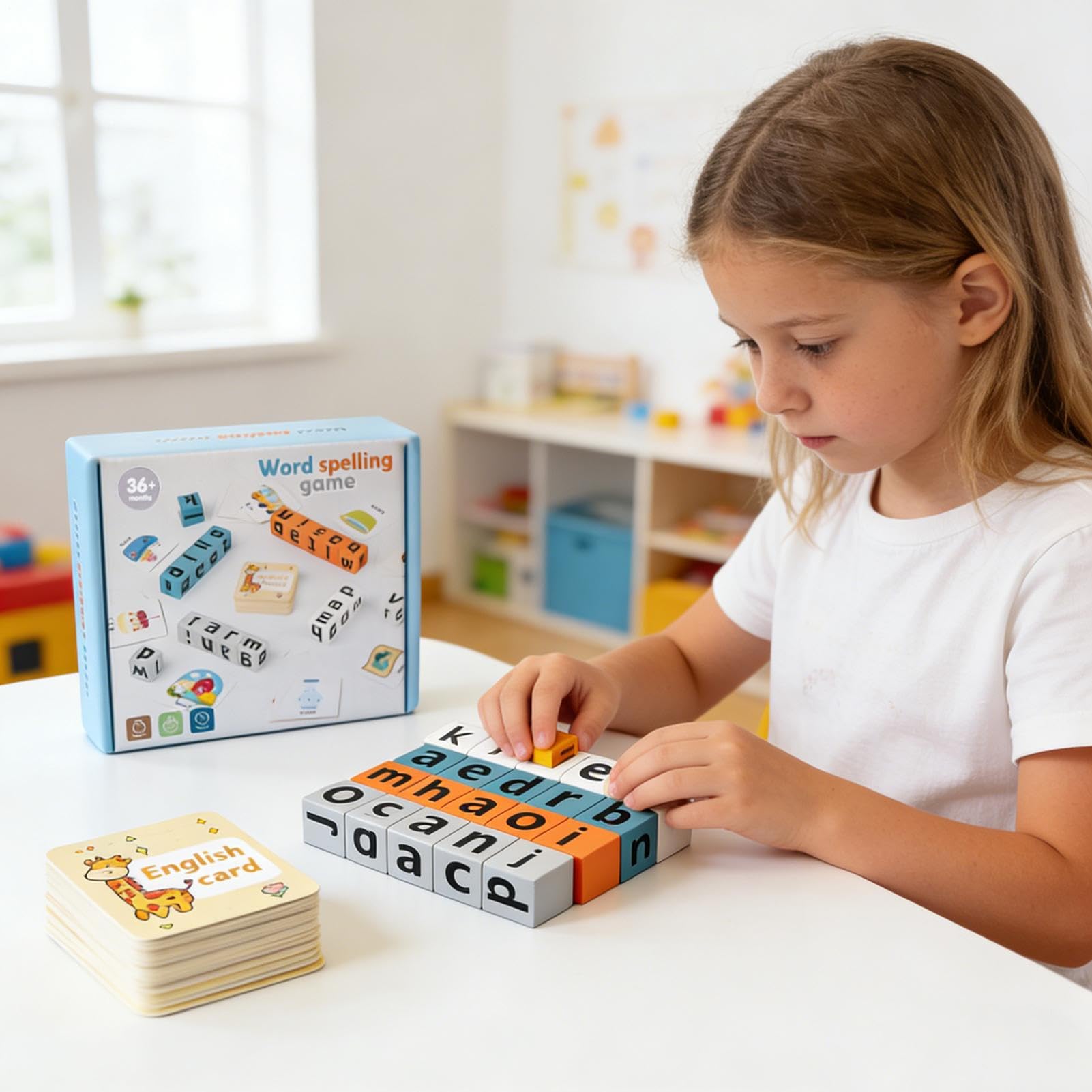 Word Spelling Games, 20 Wooden Alphabet Blocks with 54 Flash Cards, 14x12cm, Matching Letter Game for Kids, Preschool Learning Activities Toys, Educational and Engaging, for Kids — view 3