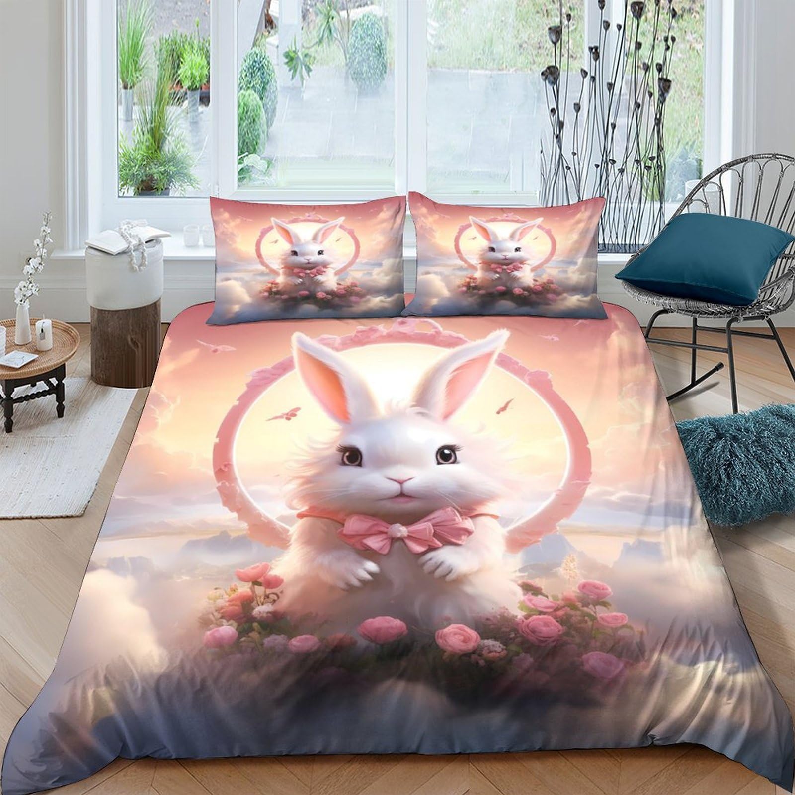 Housse de couette lapin 3D fantastique pour lit simple d'étudiant