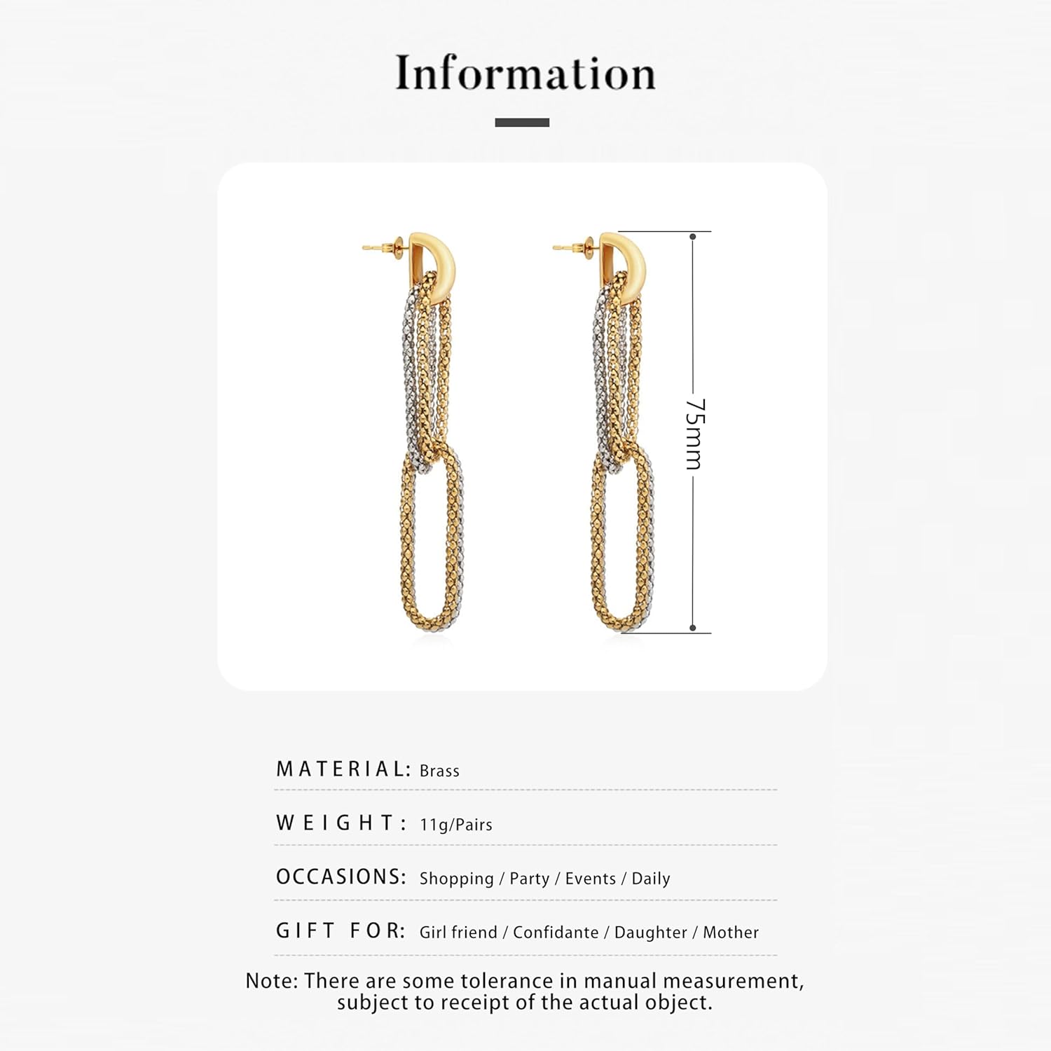 Eelegant Gold Hoops Earrings for Women, Trendy 18k Gold Dangle Earrings With Two-Color Patchwork Design, Hypoallergenic and Fashionable,Trendy Jewelry Gifts. - Image 7