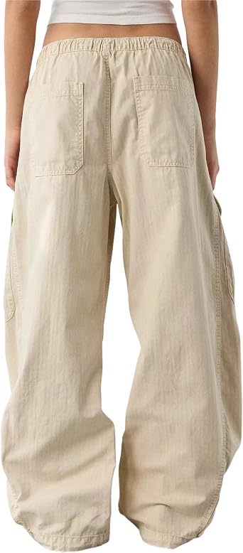 Majdan Women's Cargo Pants Barrel Leg Jeans Elastic Waist Lounge Trousers with Pockets