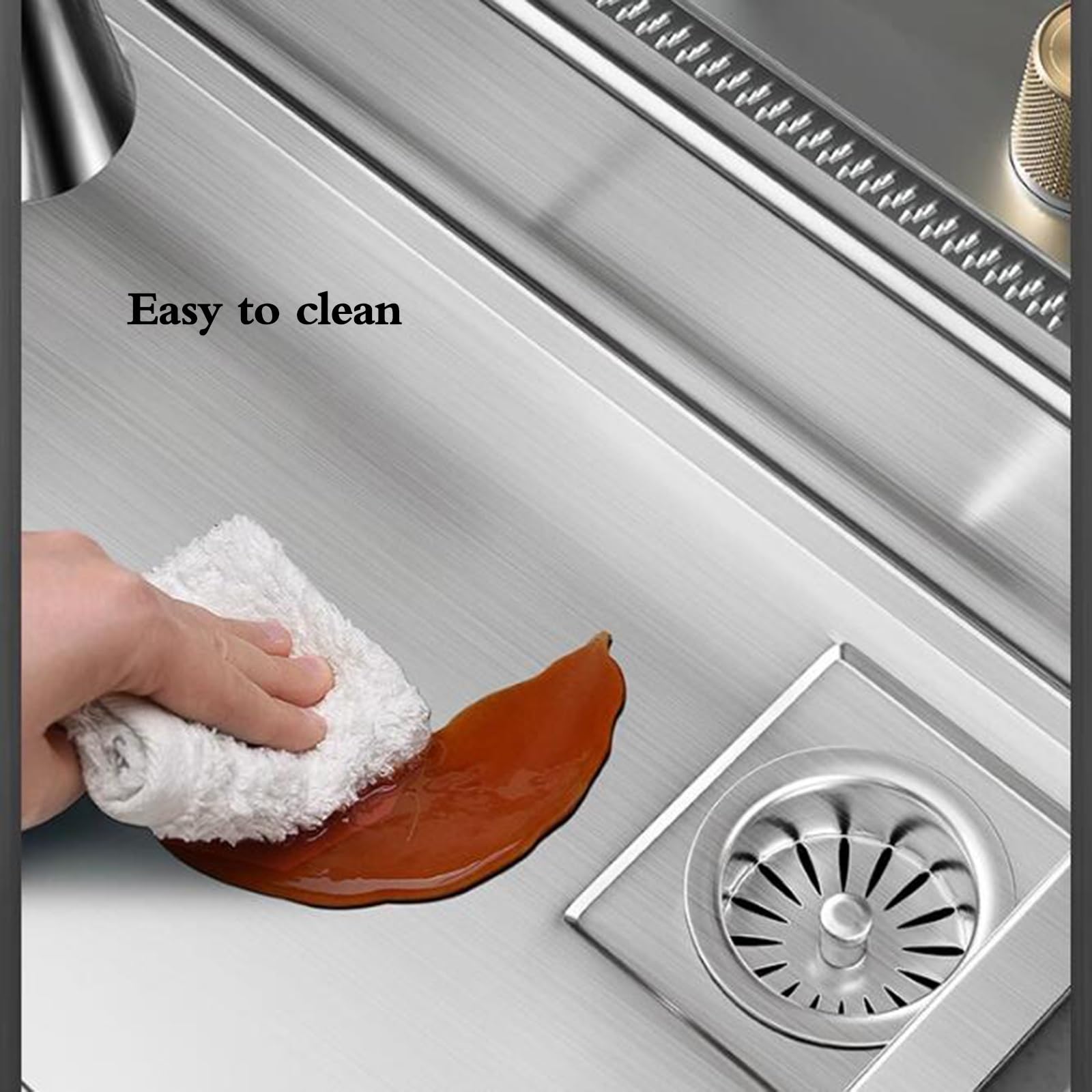Lavello da cucina a vasca singola in acciaio inox color argento, facile da pulire, lavello da bancone integrato, lavello a sifone multifunzione, 68 x 45 x 22, colore: argento