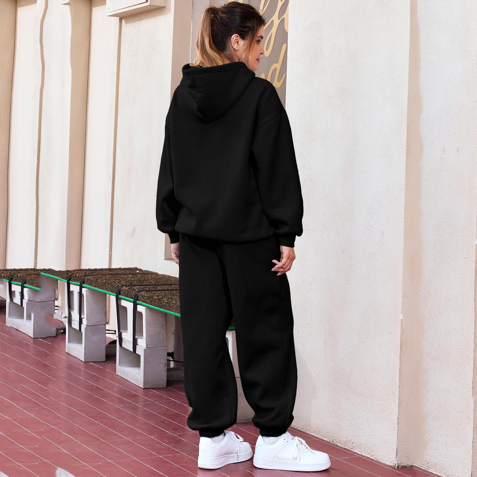 Earnmore Tuta da donna per il tempo libero con cappuccio, set tuta da jogging da donna, tuta elegante per il tempo libero,felpa con cappuccio a maniche lunghe, tuta da donna per il tempo libero