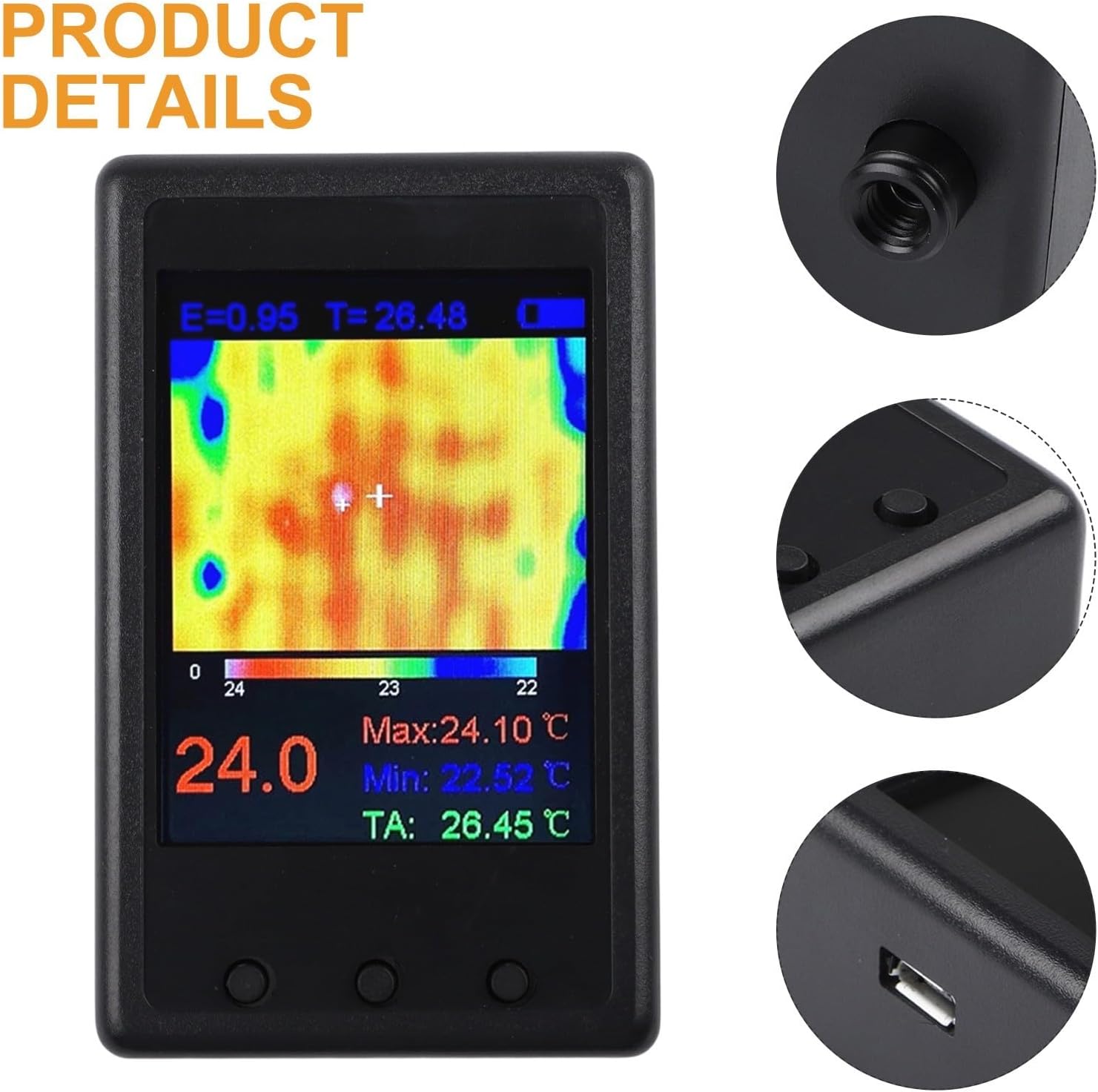 Handheld Infrared Thermal Imaging Camera with 2.4in LCD Screen, 24x32 Sensor Resolution, USB Data Output, Adjustable Emissivity, Range -40°C to 300°C,