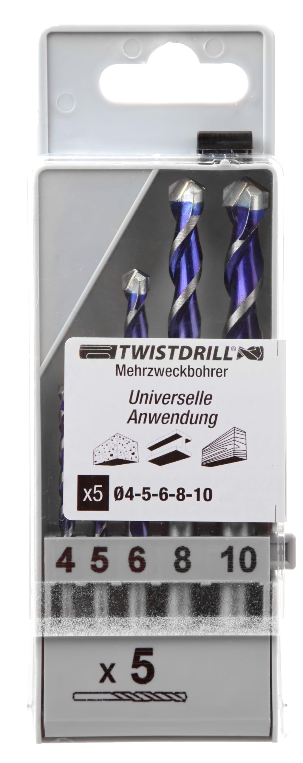 5-częściowy zestaw wierteł wielofunkcyjnych 4,5, 6, 8,10 mm do miękkiego drewna, łupka, stali, cegły, tworzywa sztucznego, ceramiki - wiertło uniwersalne - wiertło do wkrętarek akumulatorowych i