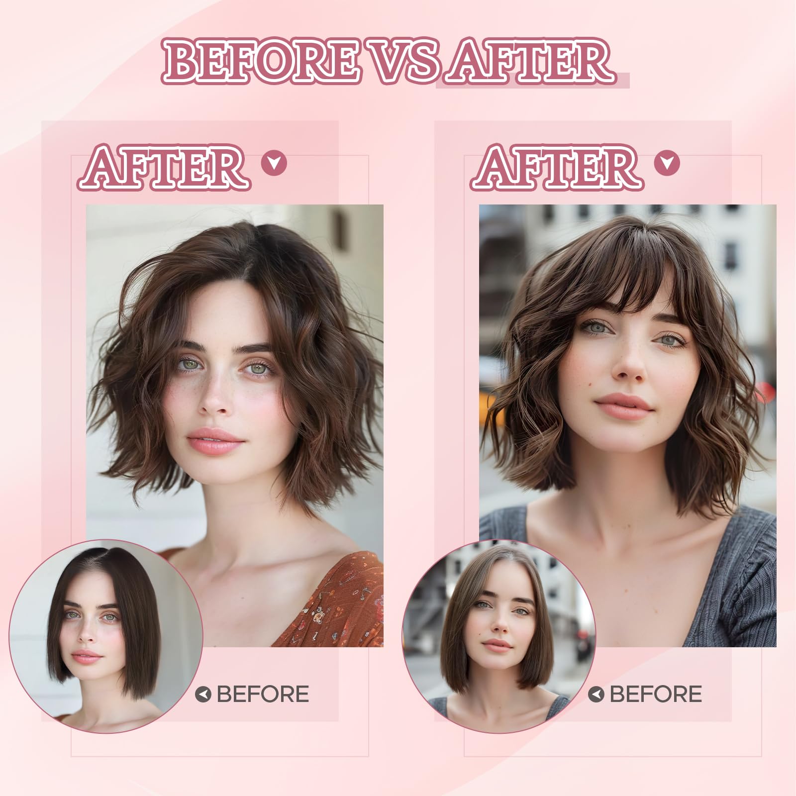 SEGOHAIR Human Hair Topper with Bangs Double-Layer Hand-stitched Thinning Hair Toppers 360°3D Coverage Clip in Bangs Natural for Women Breathable 11inch Chestnut Brown,21g - Image 2