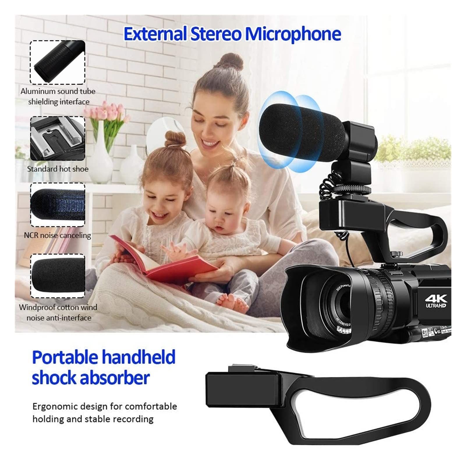 Videocamera, Streaming Live di videocamera 4K for la Registrazione Vlog 4 8mp WiFi 30x Fotocamera del registratore Touch Screen da 3,0 Pollici Digitale(128GB SD Card)