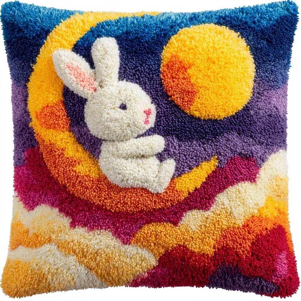 AxiangziK Latch Hook Cushion Kit 43x43cm,The Rabbit Sitting on the Moon