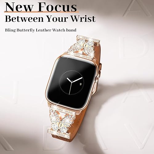 Miniatura 2 de JR.DM Correas de reloj de cuero para mujer, compatibles con Apple Watch Band de 1.496 pulgadas, 1.575 pulgadas, 1.614 pulgadas, conector de mariposa