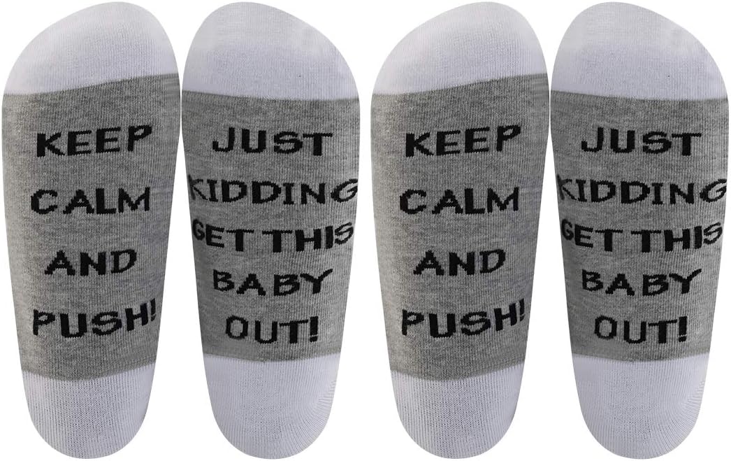 LEVLOFunny Delivery Gift Labor and Delivery Socks Keep Calm and Push Maternity Labor Socks Pregnant Mom Gift