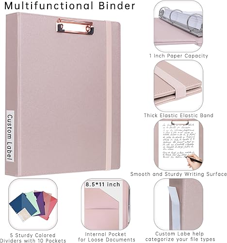 Miniatura 4 de HAUTOCO Carpeta de 3 anillos de 1 pulgada con portapapeles para papel tamaño carta de 11 x 8.5 pulgadas, carpeta flexible con almacenamiento, 5