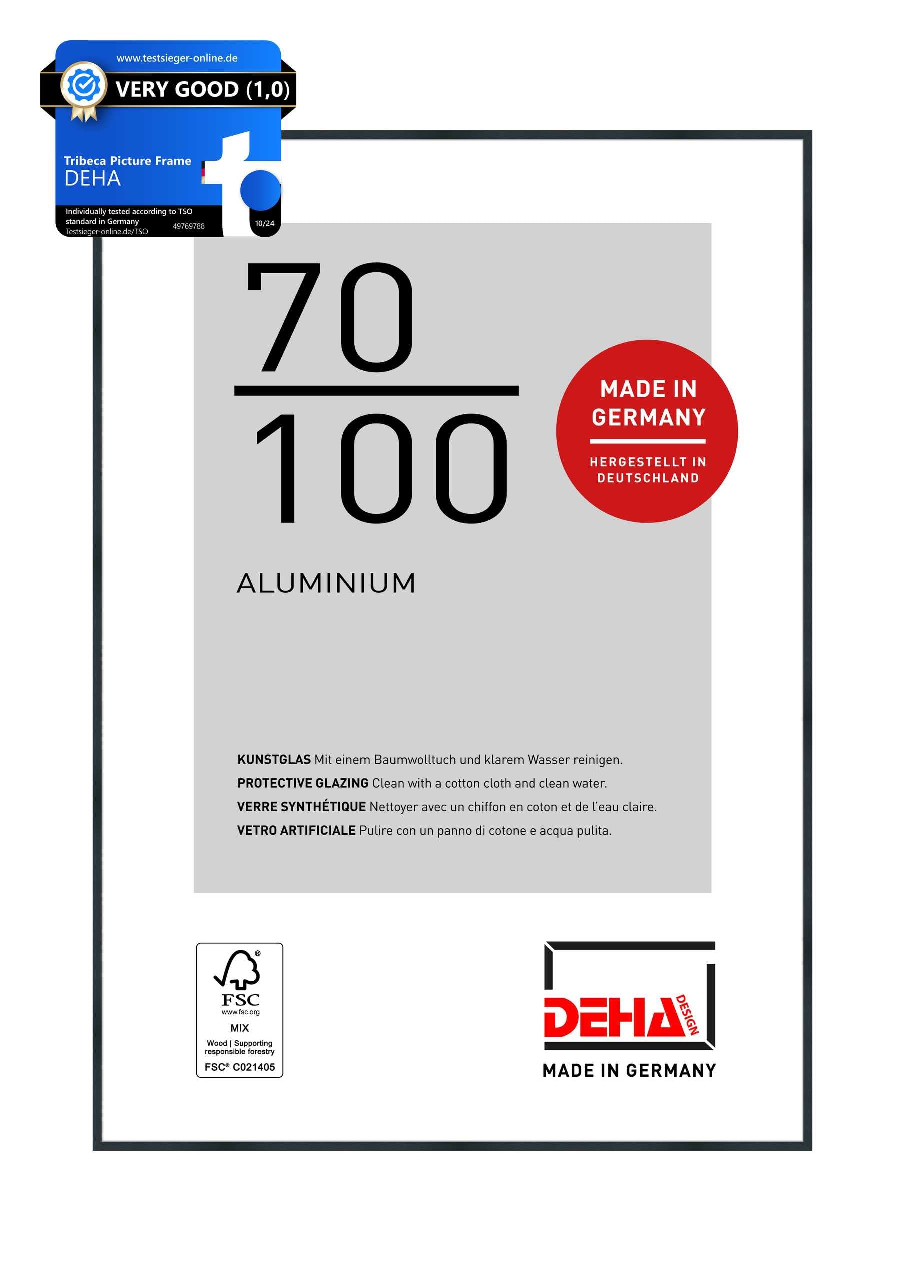 DEHA Design Marco de aluminio Tribeca, 70x100 cm, Estructura Negro Mate