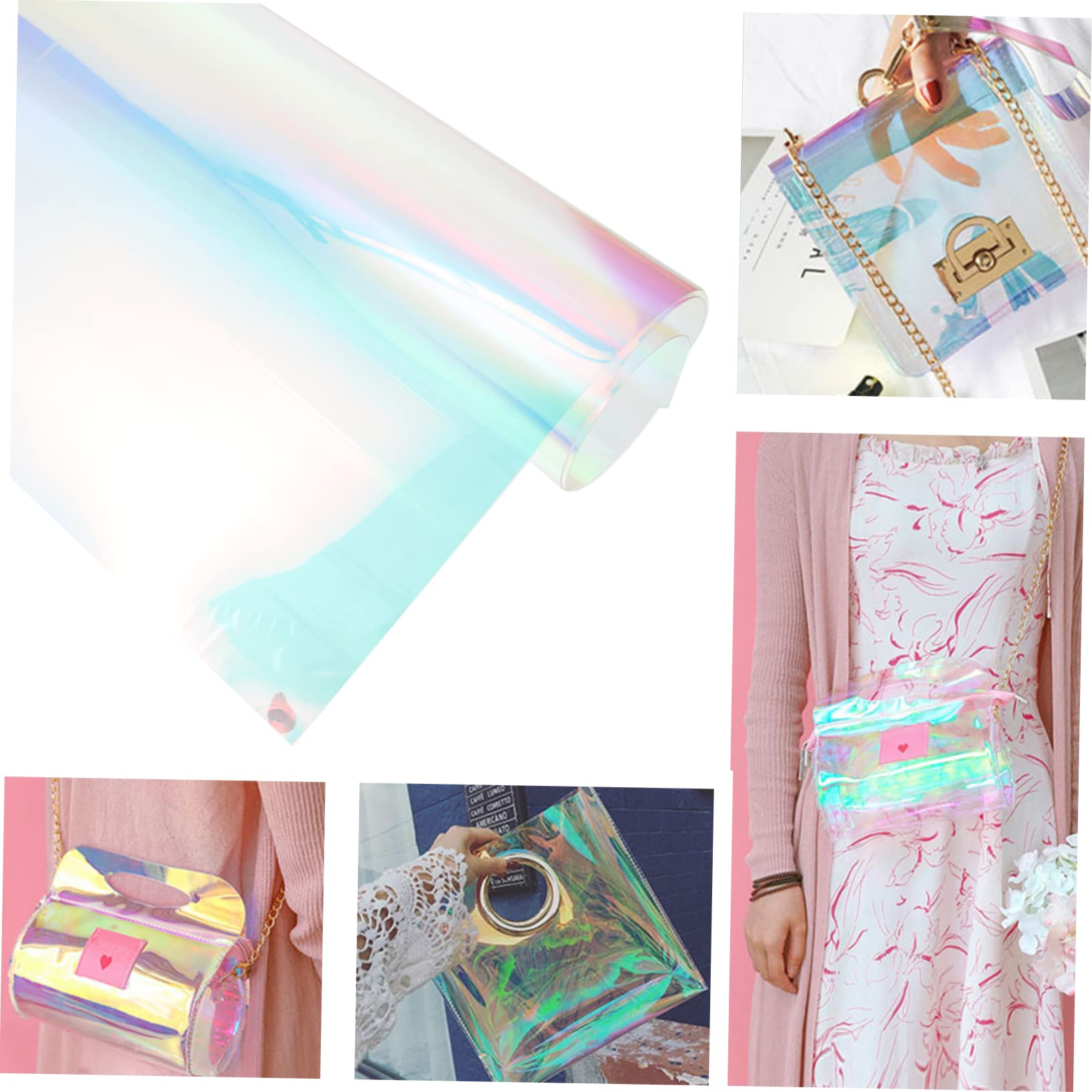 Housoutil 4 Blätter PVC Holographische Folie Transparent Glänzend DIY Dekostoff für Taschen Schlüsselanhänger Haaraccessoires Robust und Schnittfest