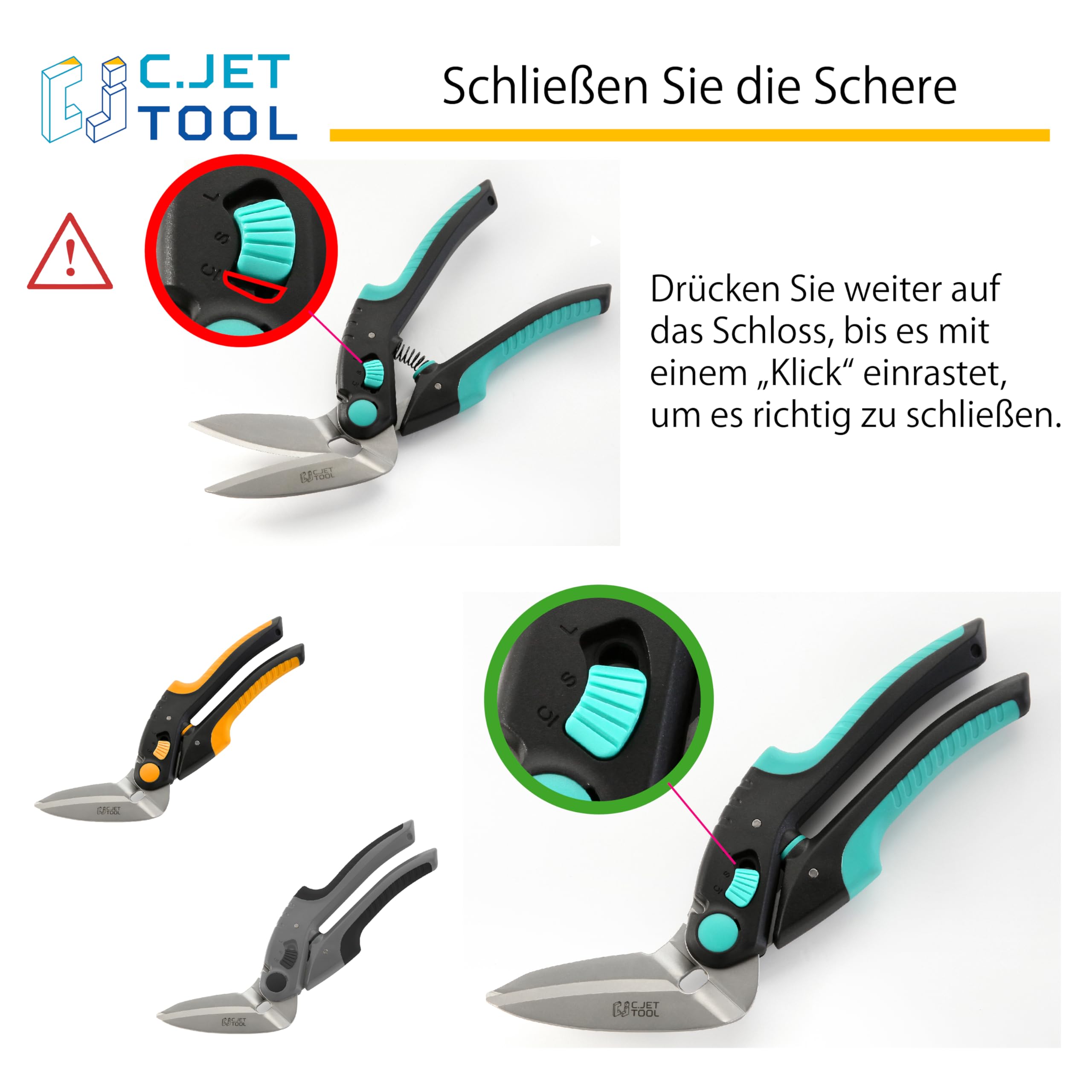 C.JET TOOL Teppichschere, Hochleistungsschere, Länge 25 cm Industrieschere, Mehrzweckschere für Teppich, Pappe, Leder, Beschneiden, Gartenarbeit, professioneller weicher Griff aus Edelstahl (Orange)