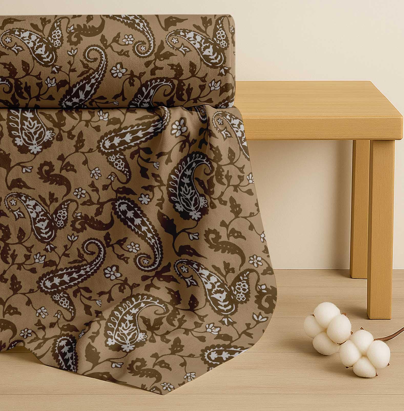 Soimoi Tela de batista de algodón de - Estampado paisley - 142 cm de ancho - Tela suave y transpirable por 5 metros - Para kurtas, forros, blusas, ropa de bebé y acolchado - Beige