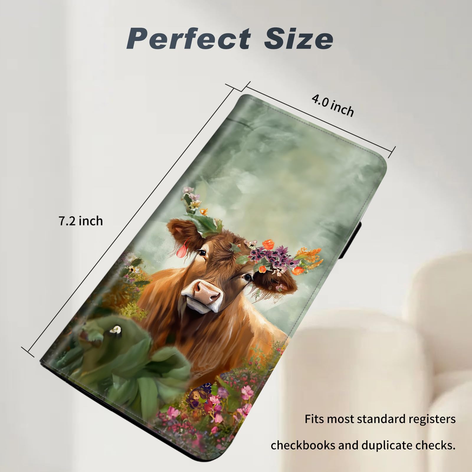 BVCLKJPOI Checkbook Cover for Women & Men, RFID Check book Cover Faux Leather Checkbook Cover for Duplicate Checks & Credit Cards, with Pen Holder Checkbook Cover for Personal Checkbook, Cute Cow
