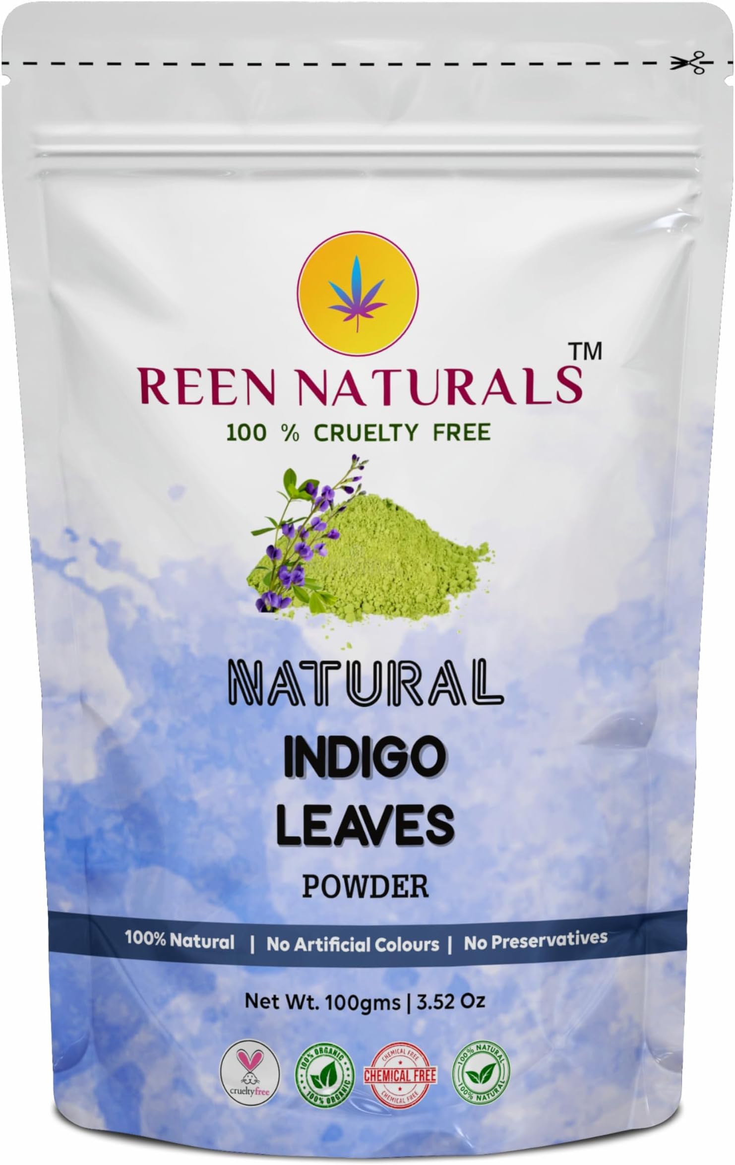 REENNATURALS Reen Naturals Organic Indigo Powder for Hair Coloring, 100% Natural Black Hair | 100gm