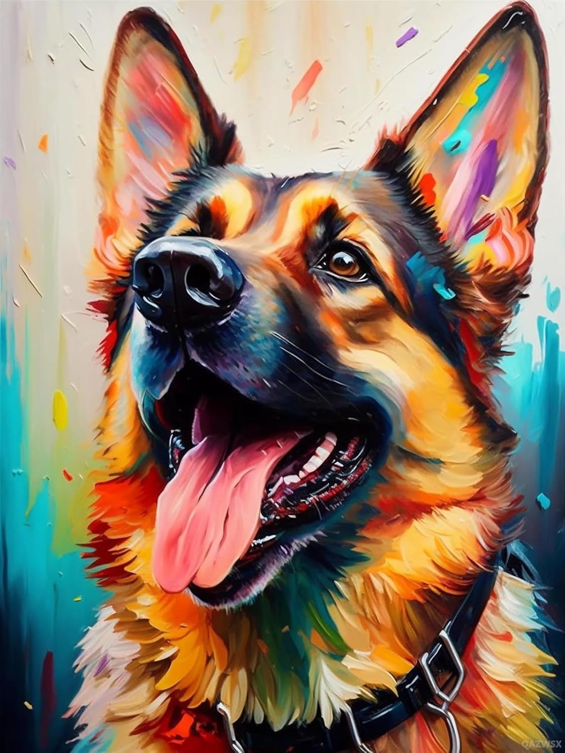 QAZWSX Christmas Gift Colorful German Shepherd Dog Animals Diamond Painting for Adults Diamond Art Kits, 5D Gem Painting, DIY Gem Art for New Year Valentine's Day Decor Gift 12x16 inch