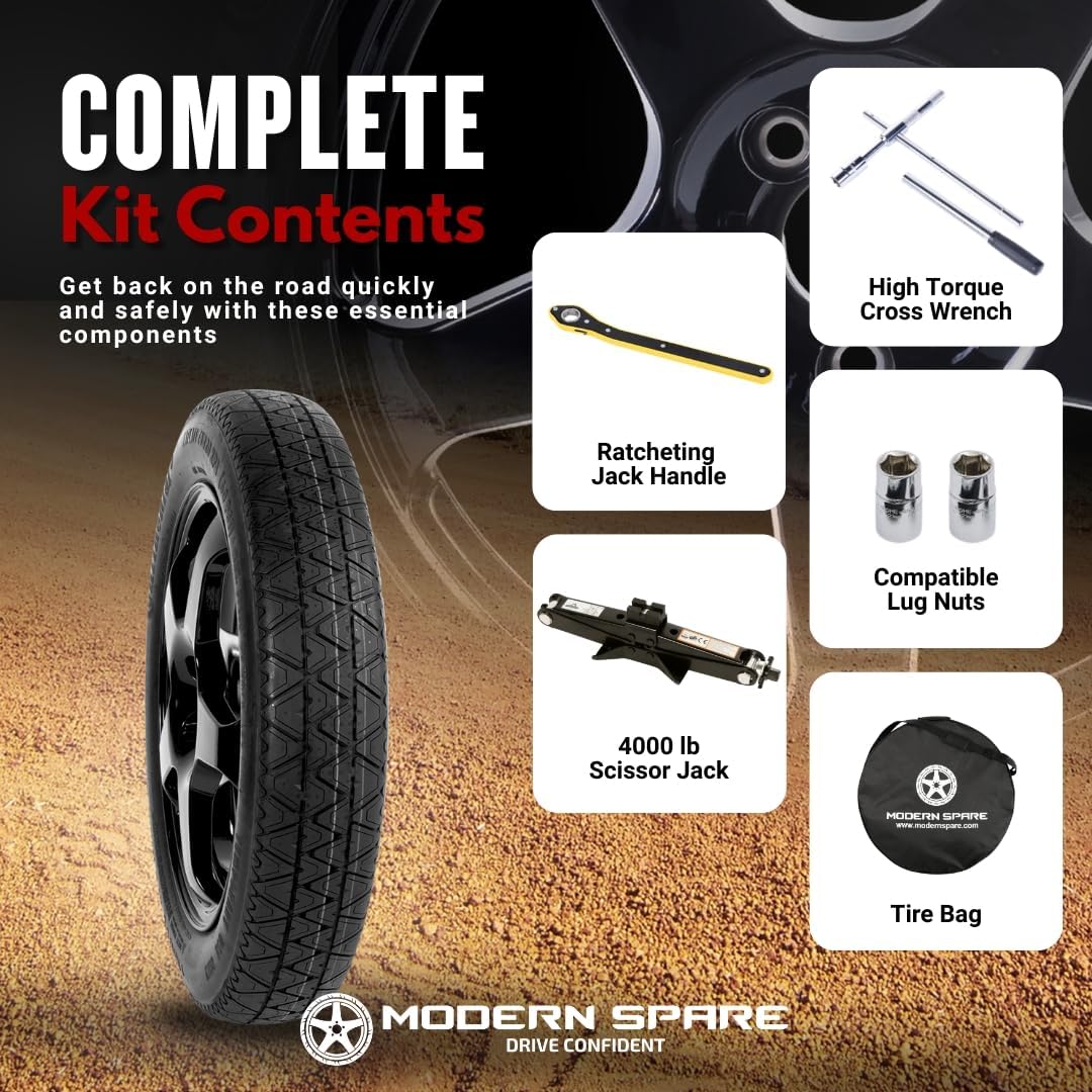 Modern Spare Complete Compact Spare Tire Kit With Carrying Case - Fits 2021-2026 Toyota Sienna