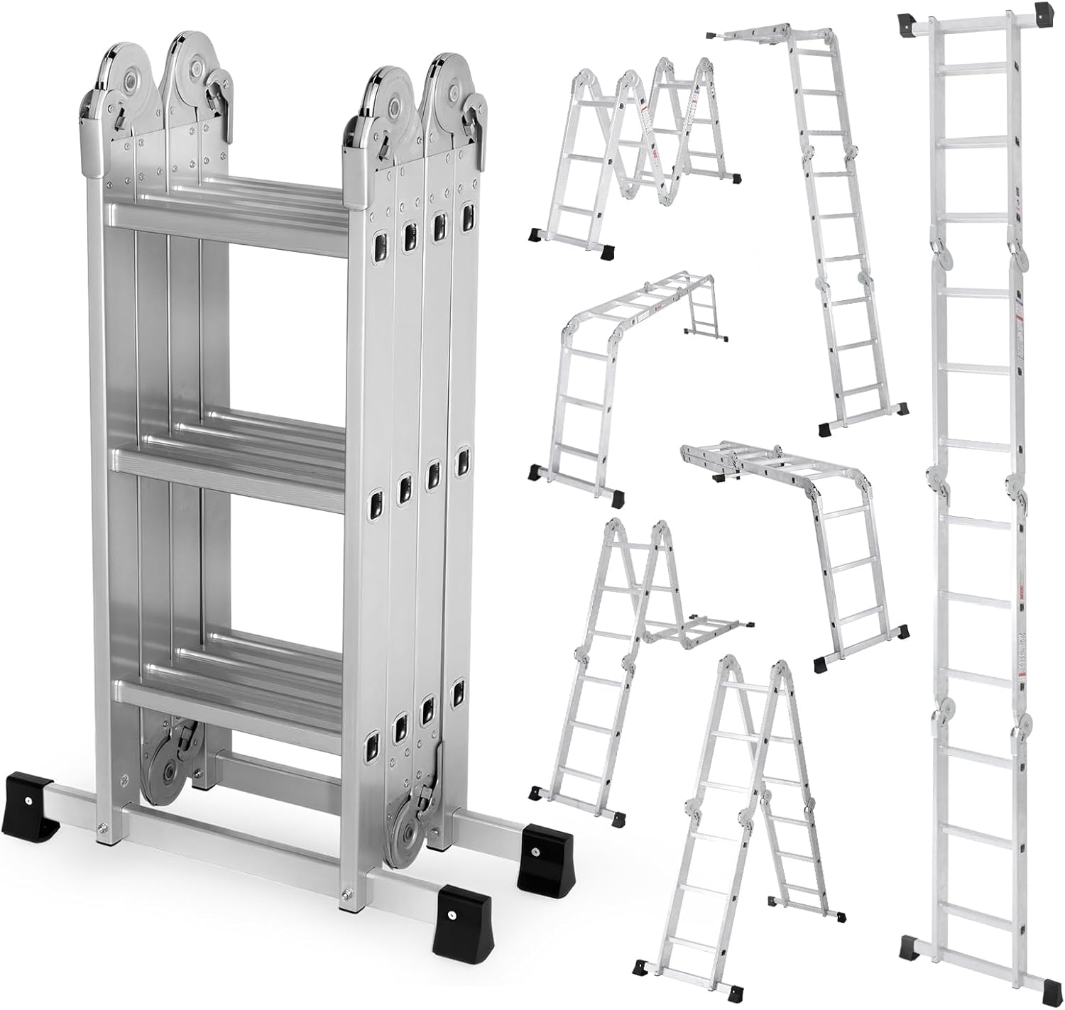 DUMOS Multi-Purpose Folding Ladder, 7 in 1 Aluminium Heavy Duty Collapsible Tall Extension Adjustable Step Ladder for Home Roof RV Work Painting