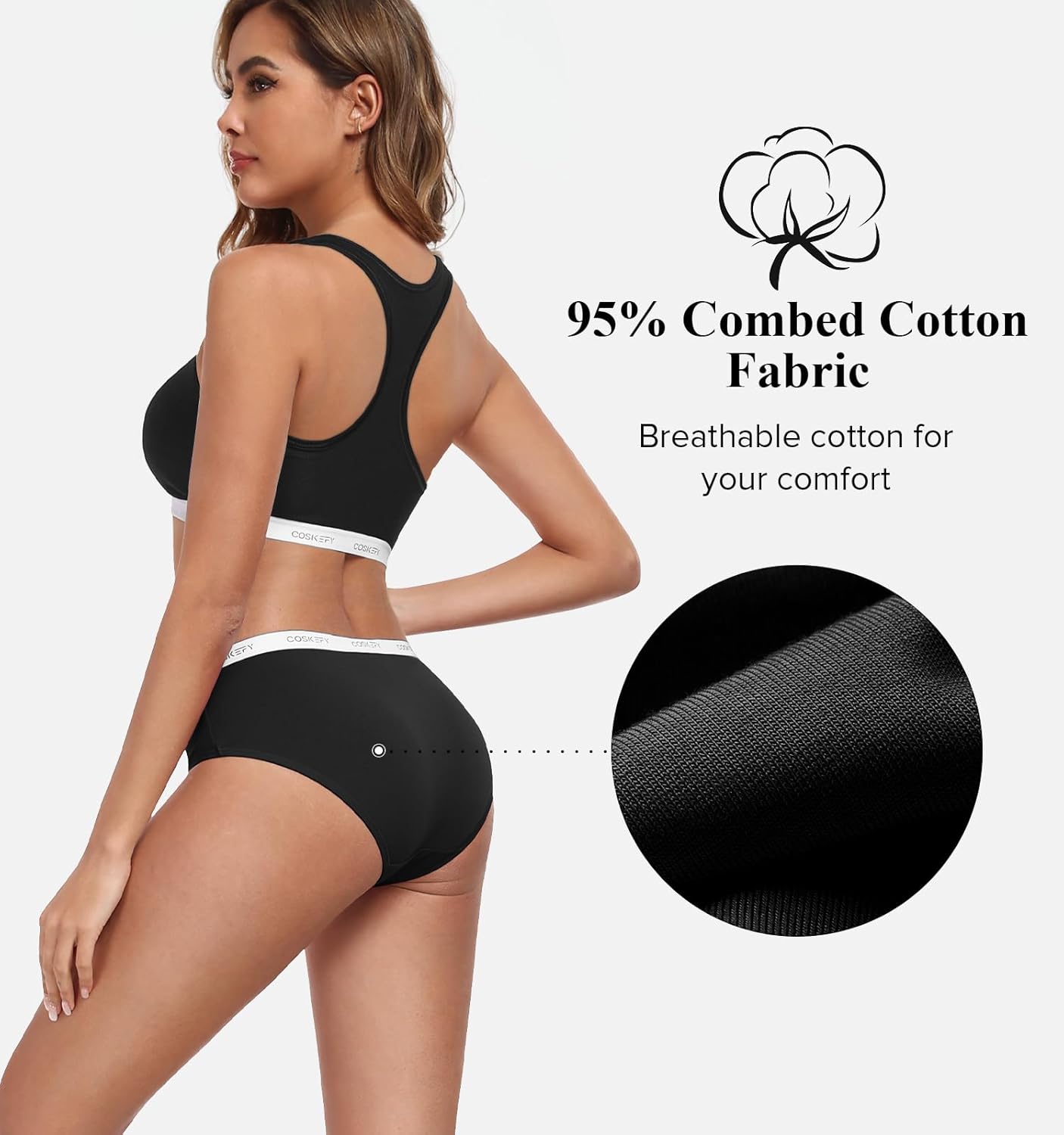 coskefy Women's Underwear Cotton Breathable Hipster Panties Soft Low Rise Bikini Ladies Workout Briefs 5 Pack - Image 5