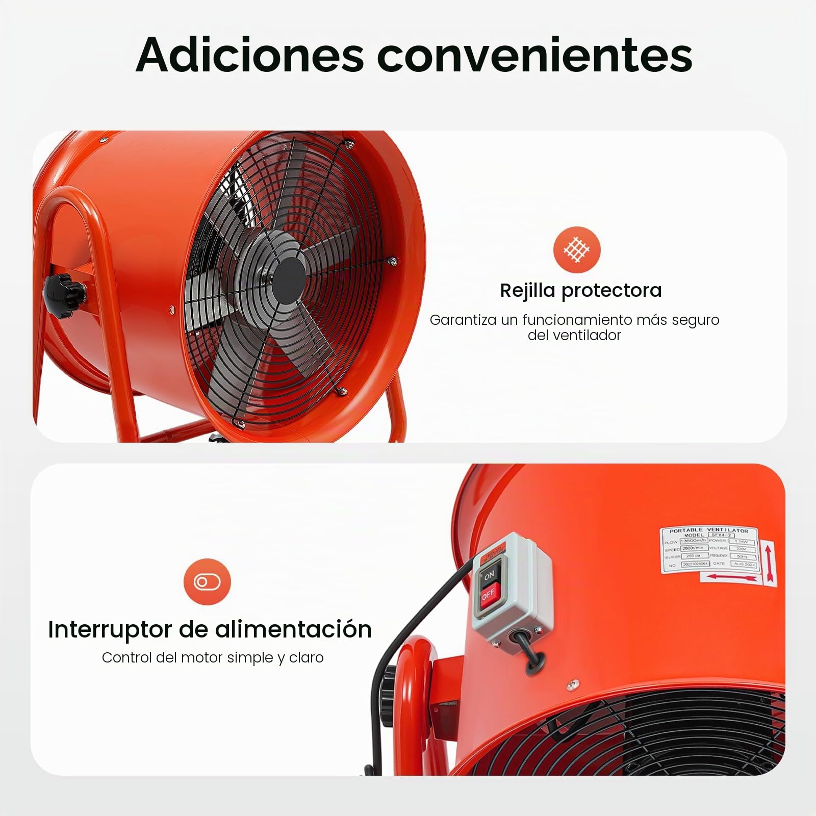 Ventilador axial de construcción, 220 V, 1100 W, 2800 rpm, portátil, ventilador industrial, diámetro de 400 mm, capacidad de aire de 15000 m³/h